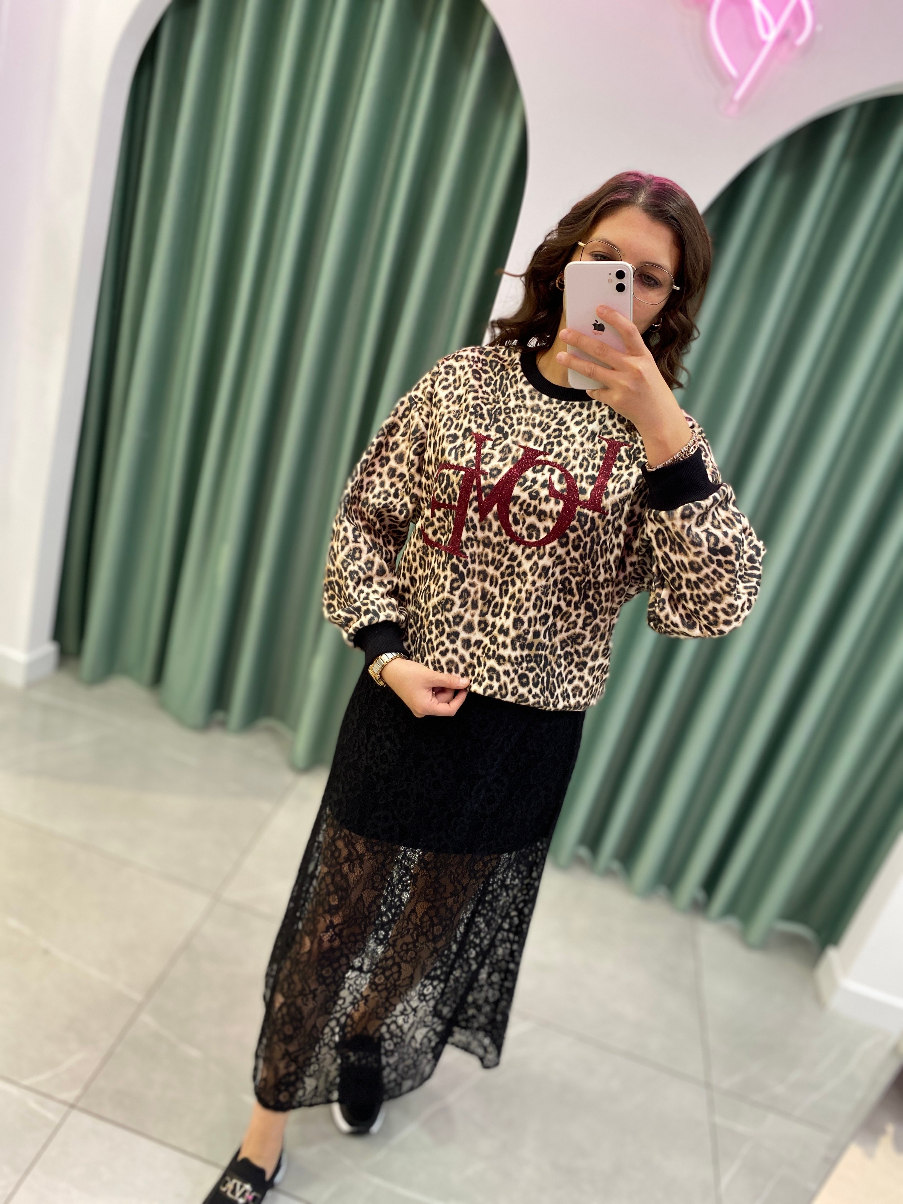 Love Baskılı Leopar Sweat - Leopar