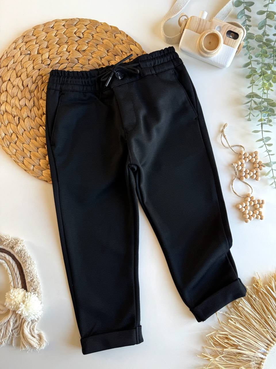 Siyah Beli Lastikli Pantolon 