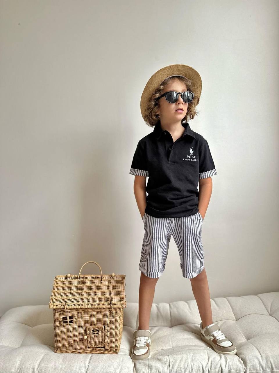Polo Yaka Çizgili Şortlu Takım 