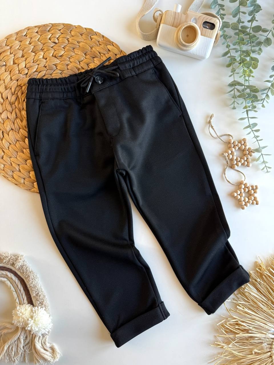 Siyah Beli Lastikli Pantolon 