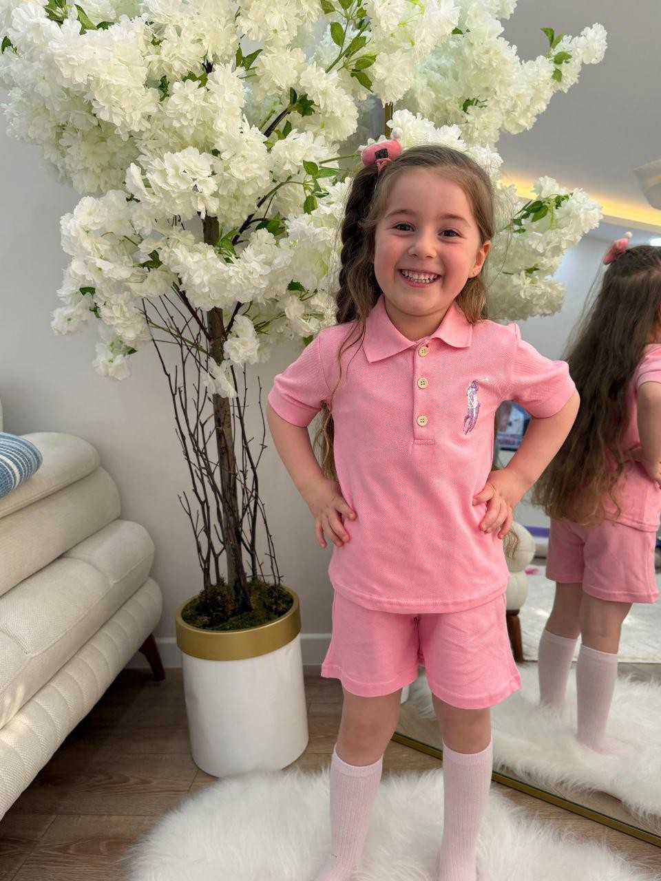 Pembe Polo Yaka Şortlu Takım 
