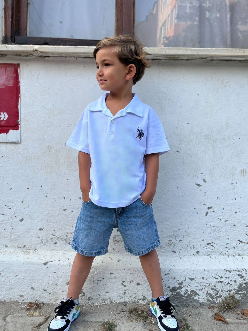 Polo Yaka Denim Şort Takım 