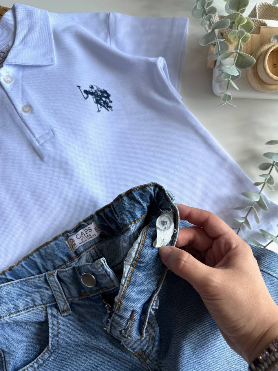 Polo Yaka Denim Şort Takım 