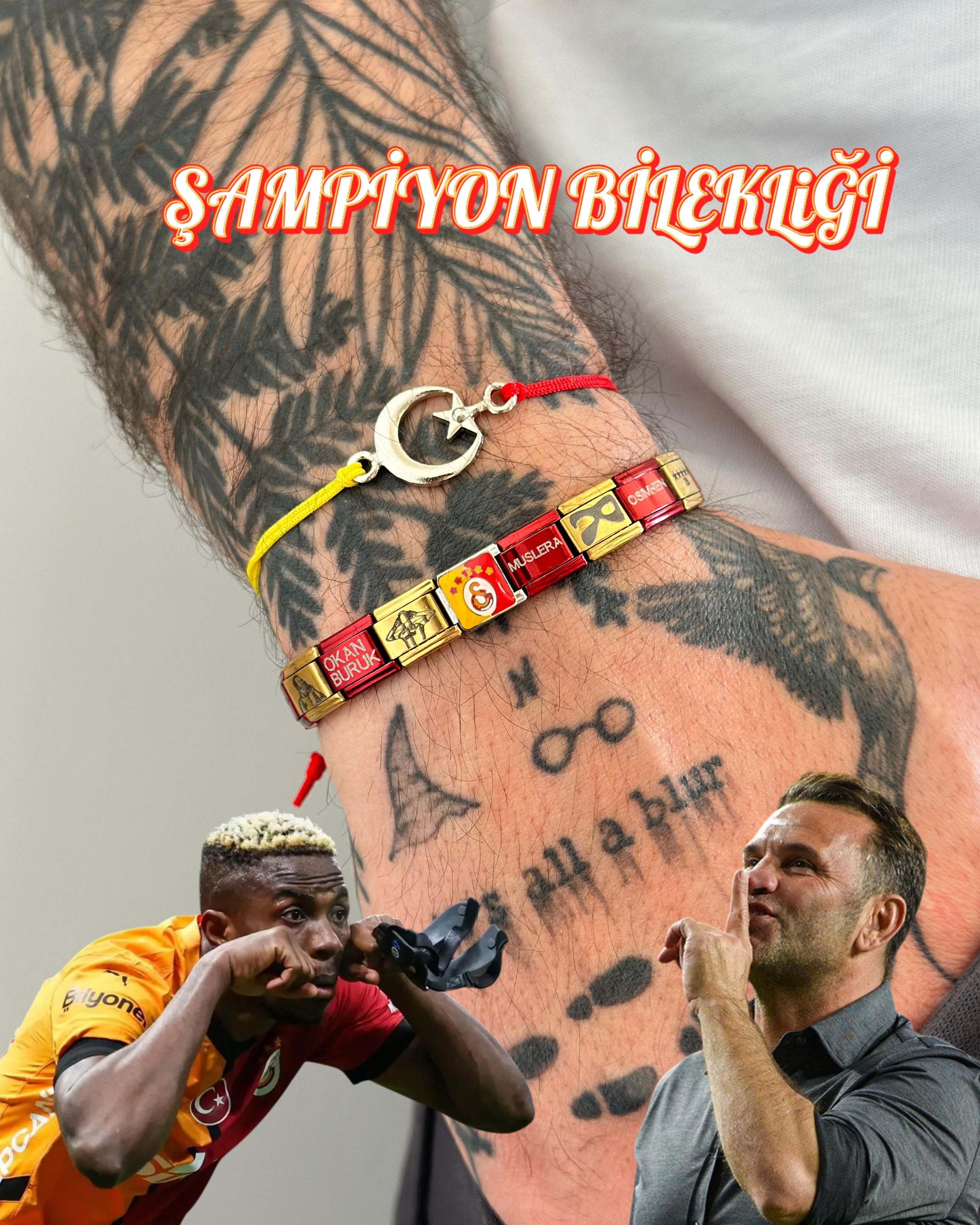 GALATASARAY 25. ŞAMPİYONLUK ÖZEL SARI KIRMIZI İTALYAN BİLEKLİK VE ARMA (Ay Yıldız Taraftar Bilekliği Hediye)
