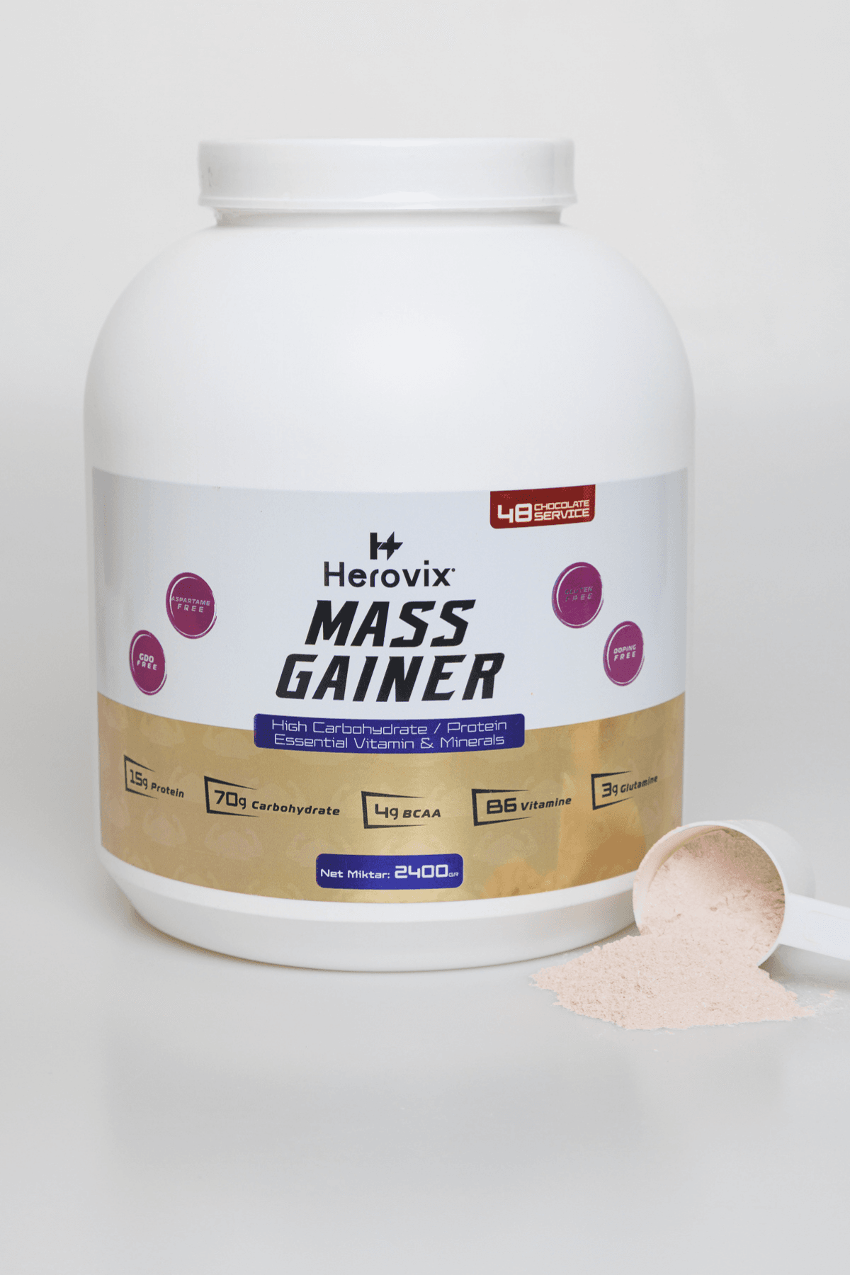 Mass Gainer 2400 gr Çikolata Aromalı – Yüksek Karbonhidrat & Protein – BCAA ve B6 Vitaminli