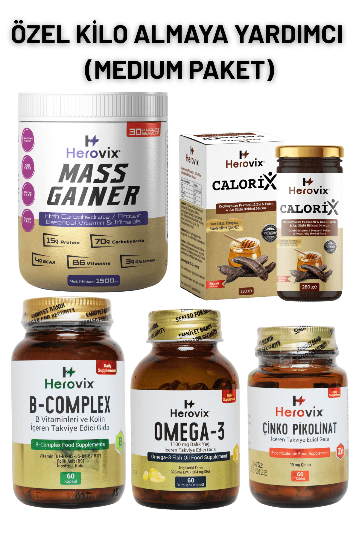 Özel Kalori Desteği - Medium Paket ( Omega 3, B Complex, Çinko, Calorix, Gainer 1500gr)
