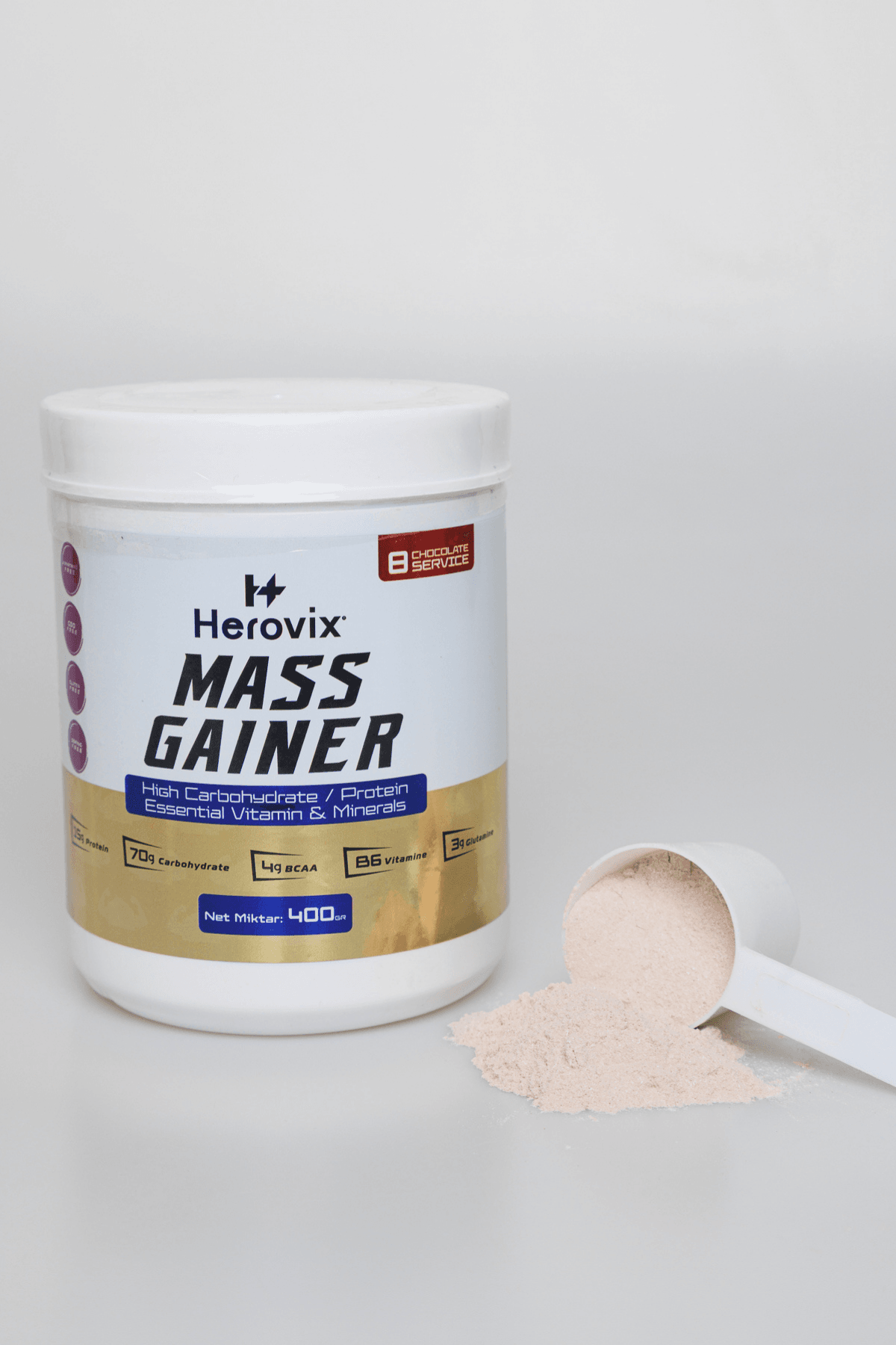 Mass Gainer 400 gr Çikolata Aromalı – Yüksek Karbonhidrat & Protein – BCAA ve B6 Vitaminli