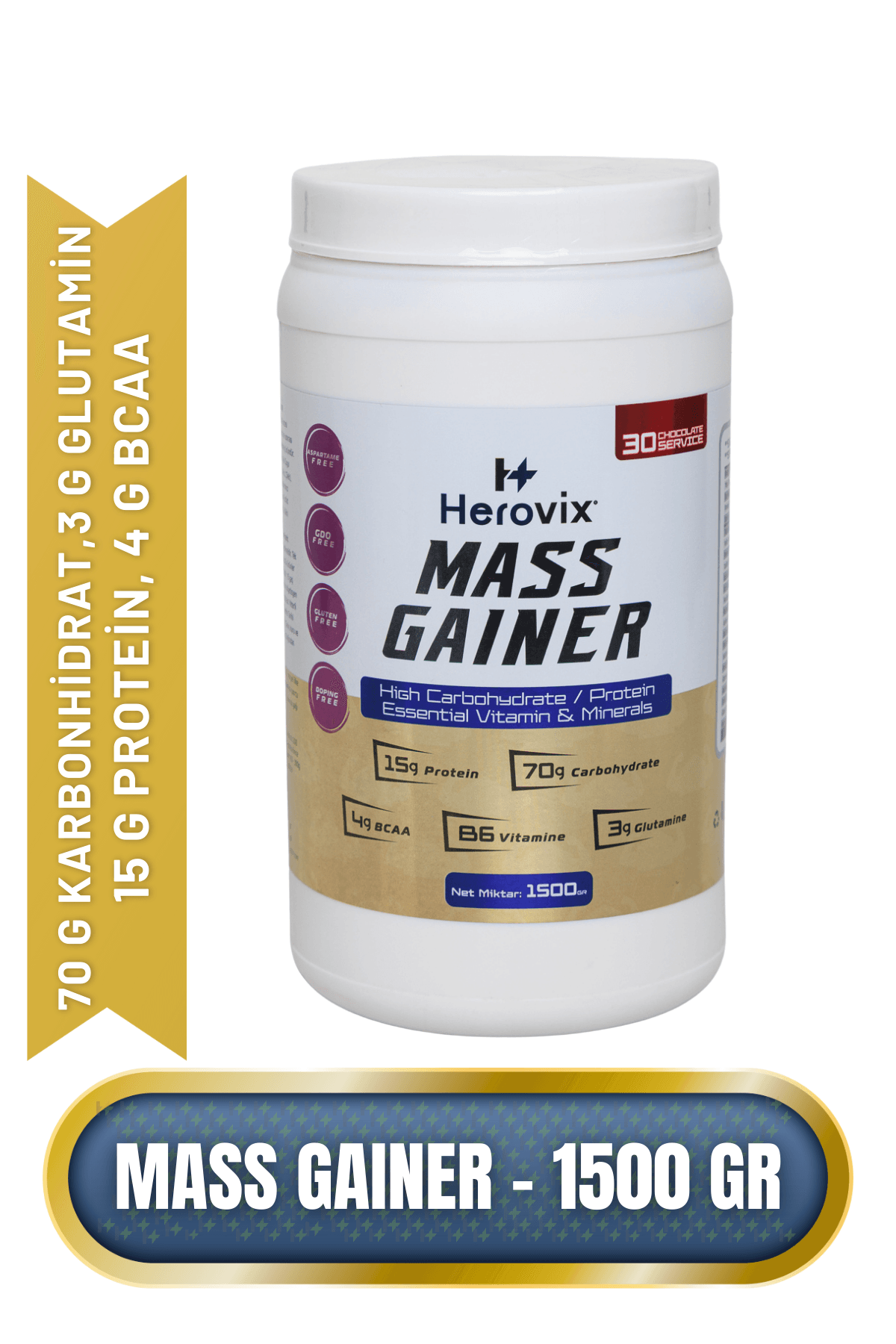 Mass Gainer 1500 gr Çikolata Aromalı – Yüksek Karbonhidrat & Protein – BCAA ve B6 Vitaminli