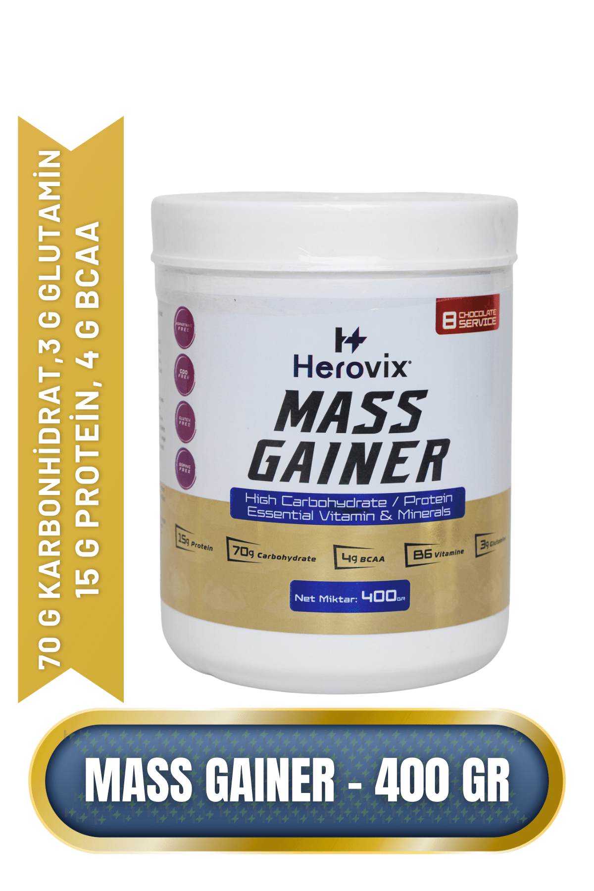 Mass Gainer 400 gr Çikolata Aromalı – Yüksek Karbonhidrat & Protein – BCAA ve B6 Vitaminli