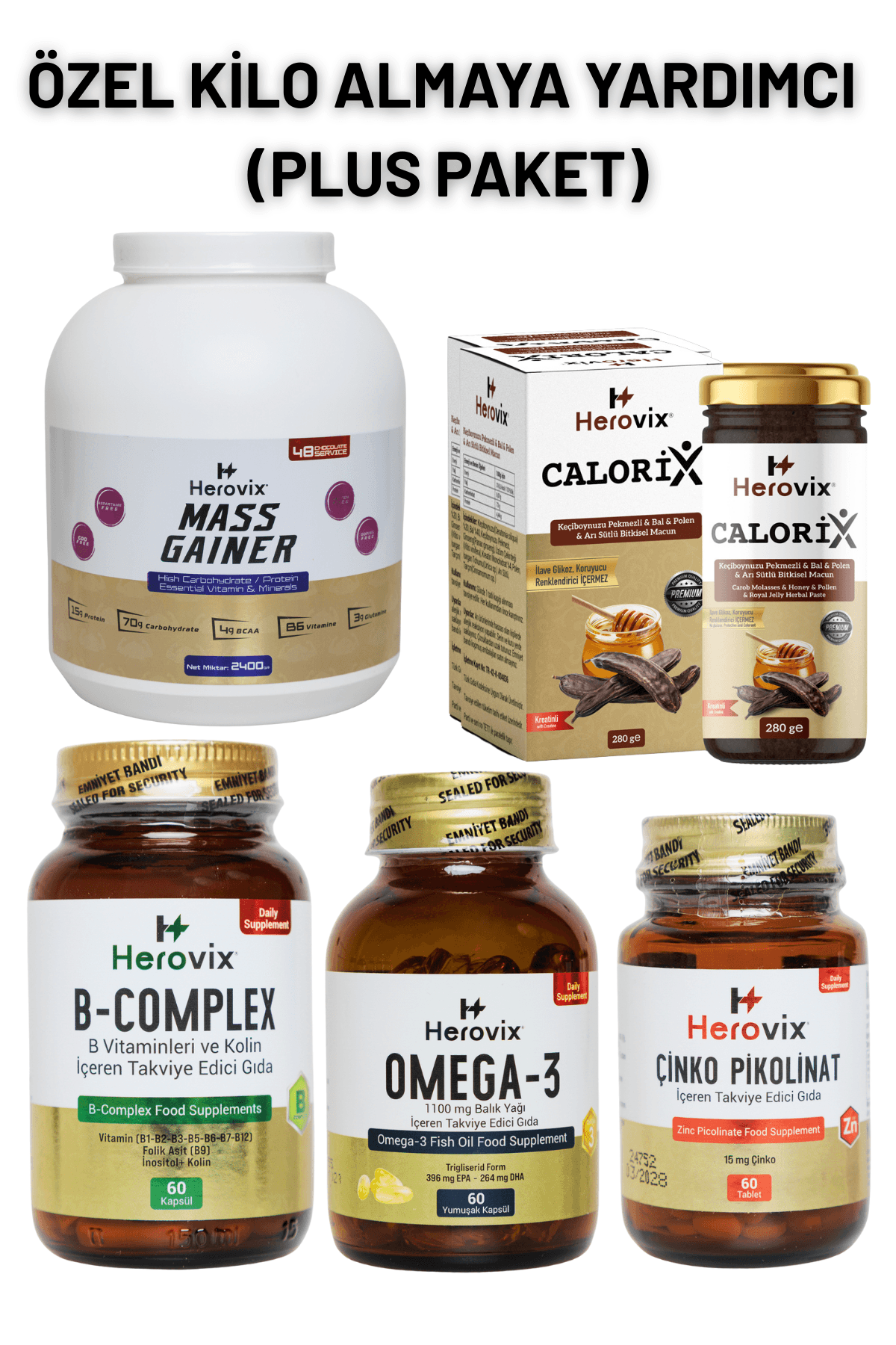 Özel Kalori Desteği - Plus Paket ( Omega 3, B Complex, Çinko, Calorix, Gainer 2400gr)