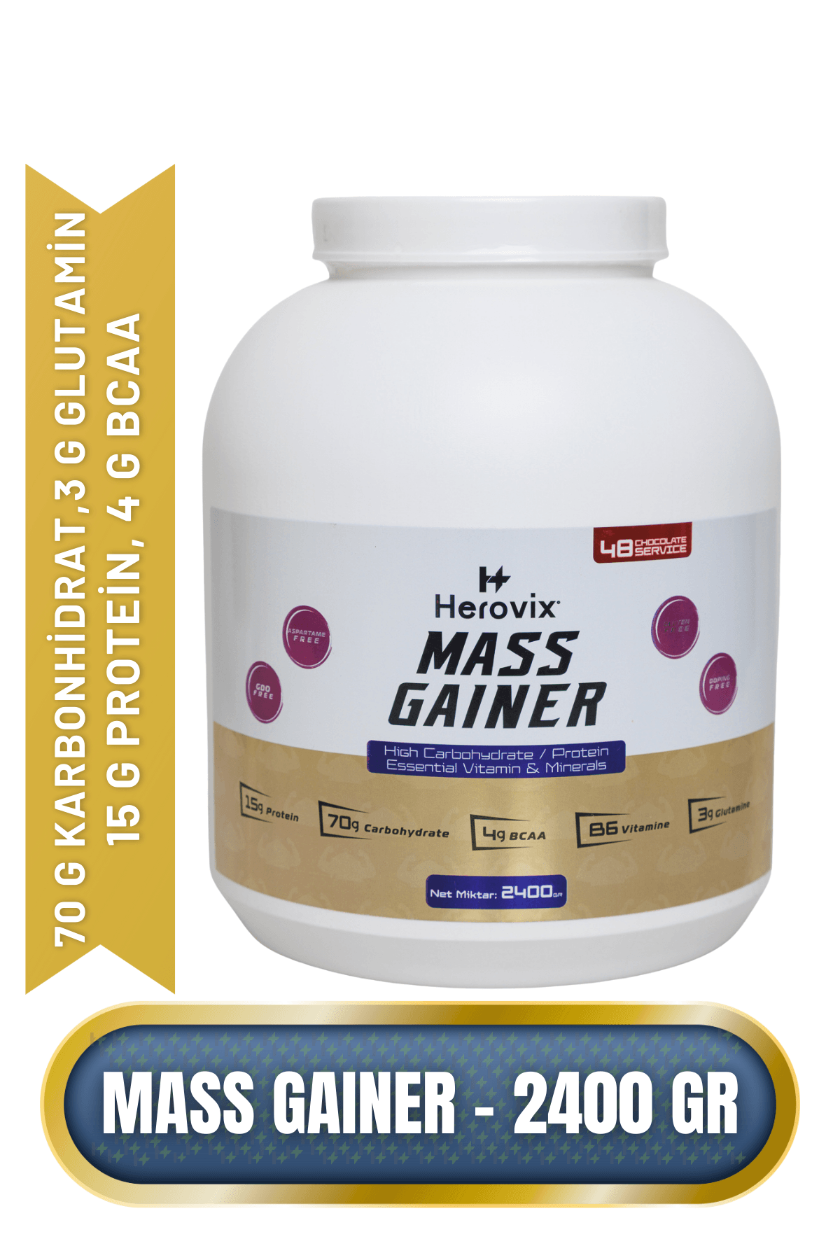 Mass Gainer 2400 gr Çikolata Aromalı – Yüksek Karbonhidrat & Protein – BCAA ve B6 Vitaminli