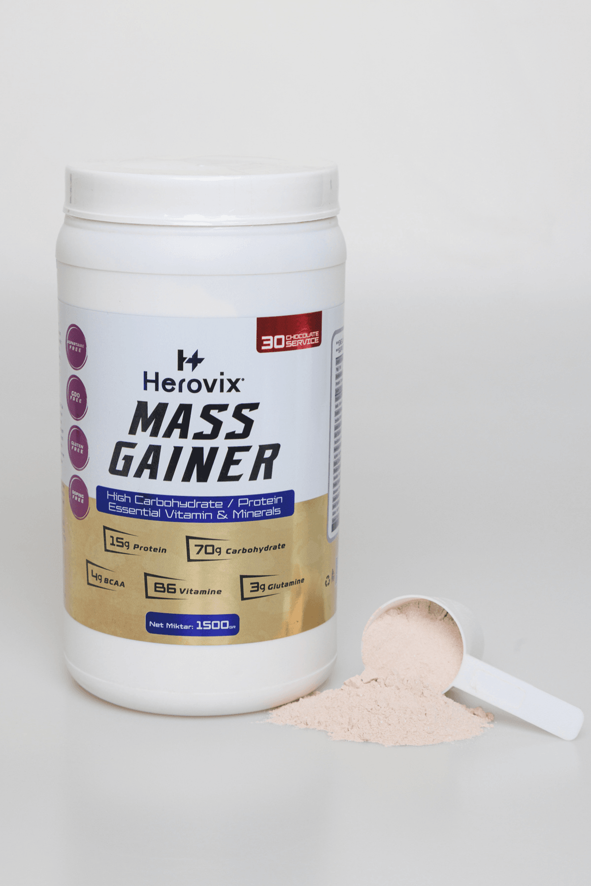 Mass Gainer 1500 gr Çikolata Aromalı – Yüksek Karbonhidrat & Protein – BCAA ve B6 Vitaminli
