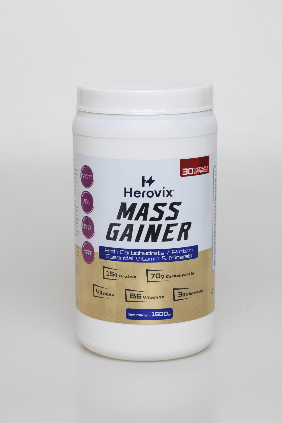 Mass Gainer 1500 gr Çikolata Aromalı – Yüksek Karbonhidrat & Protein – BCAA ve B6 Vitaminli