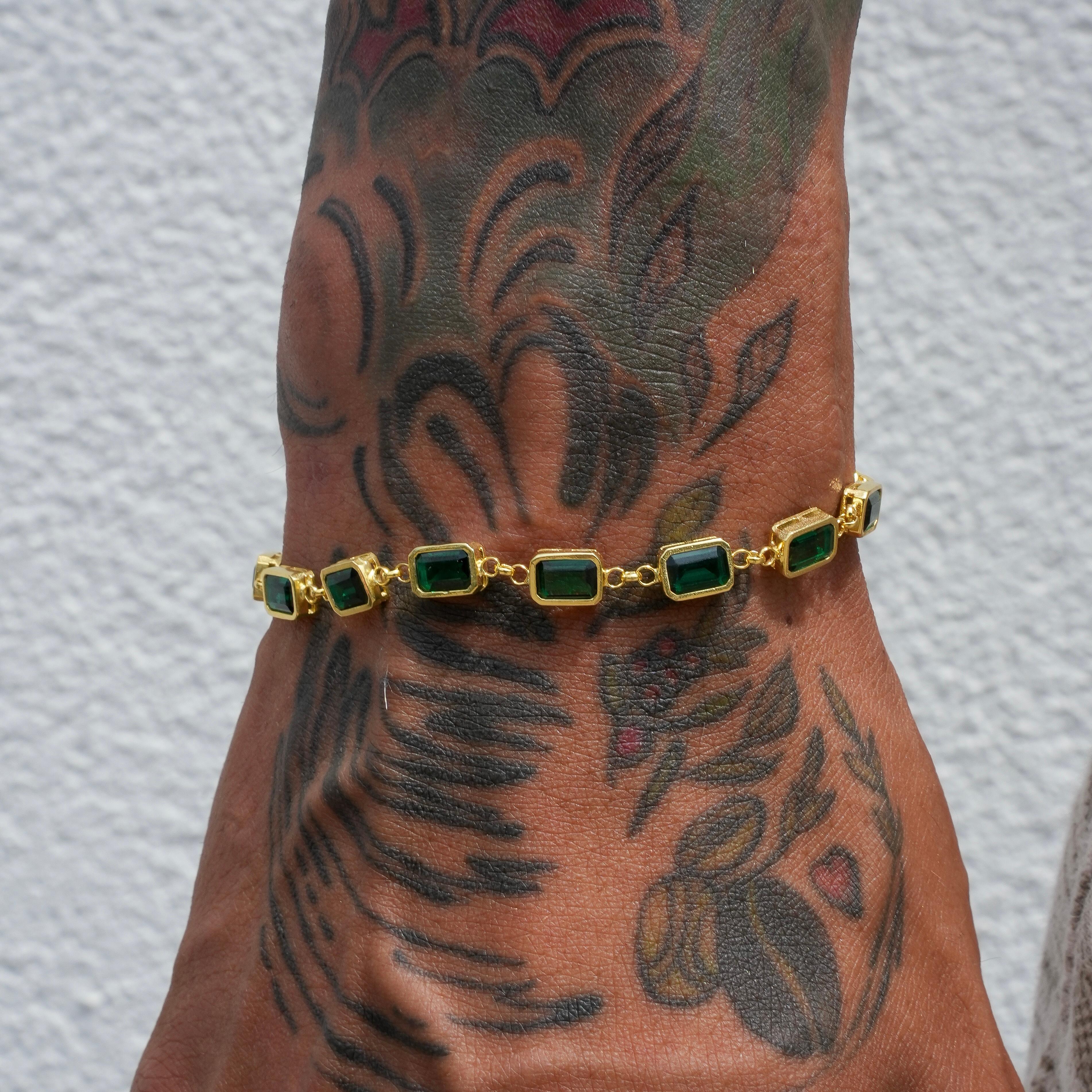 GREEN BAUGETTE BRACELET 925