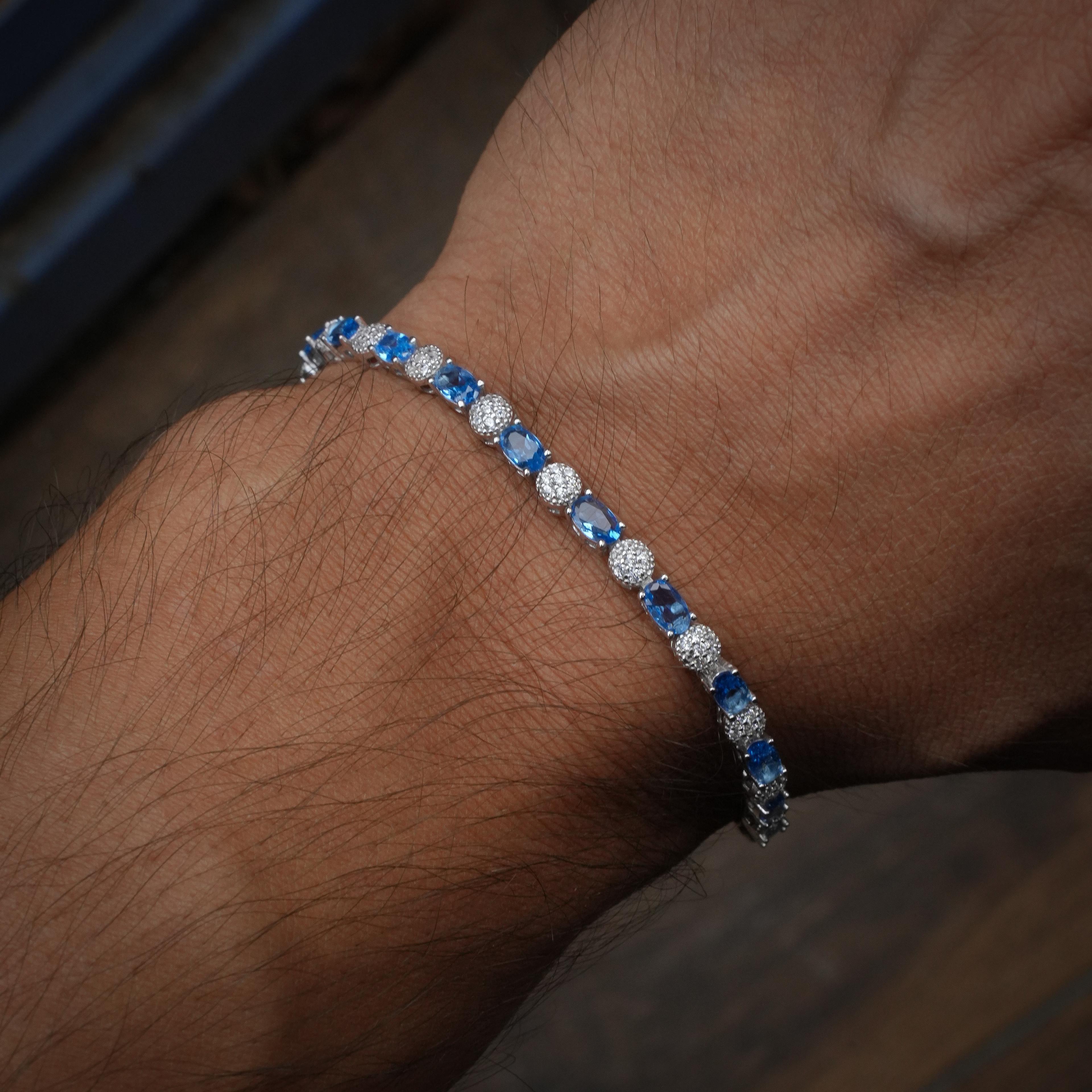 BLUE BAUGETTE BALL BRACELET 925