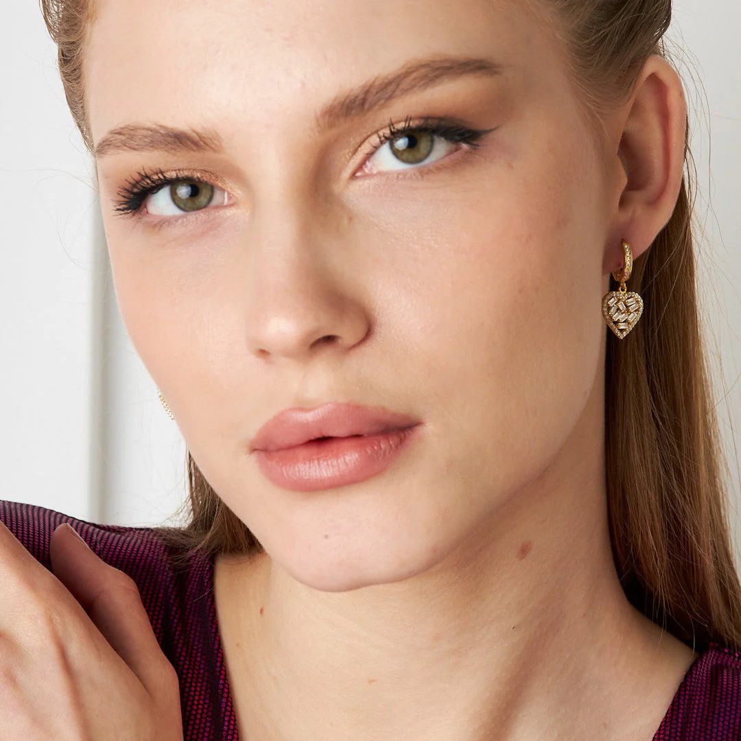 BAUGETTE HEART EARRINGS 925