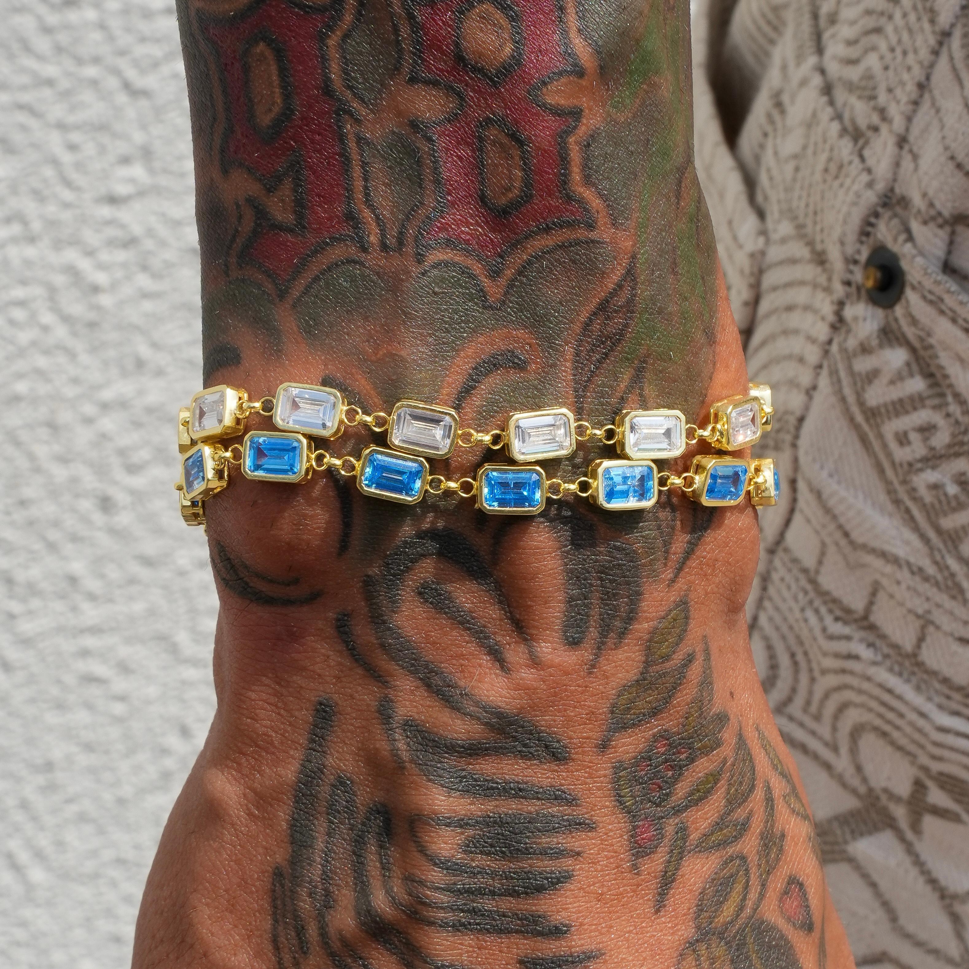 AQUA BLUE BAUGETTE BRACELET 925