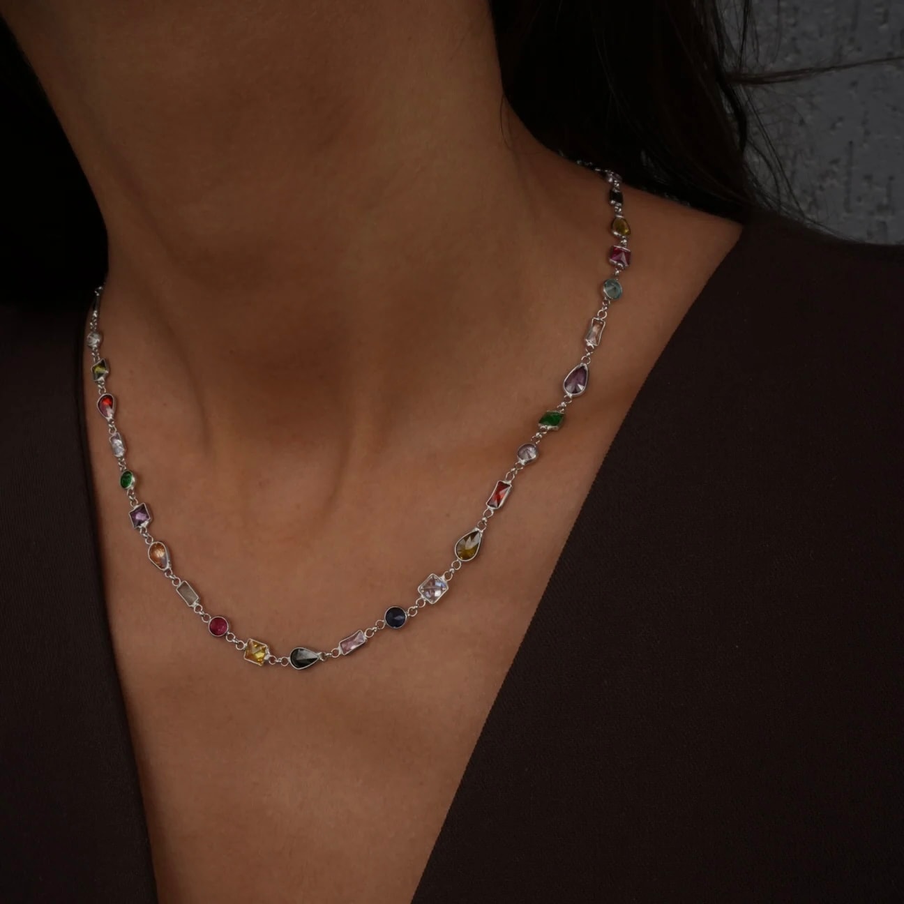 COLORFUL MIXED STONE NECKLACE 925