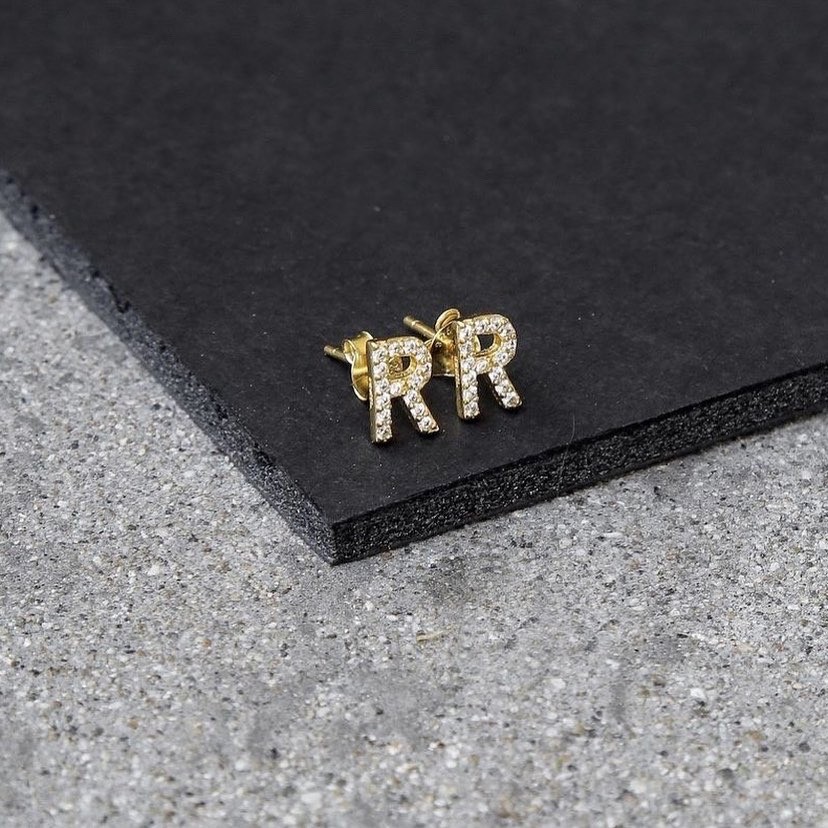 ICED OUT INITIAL EARRINGS 925