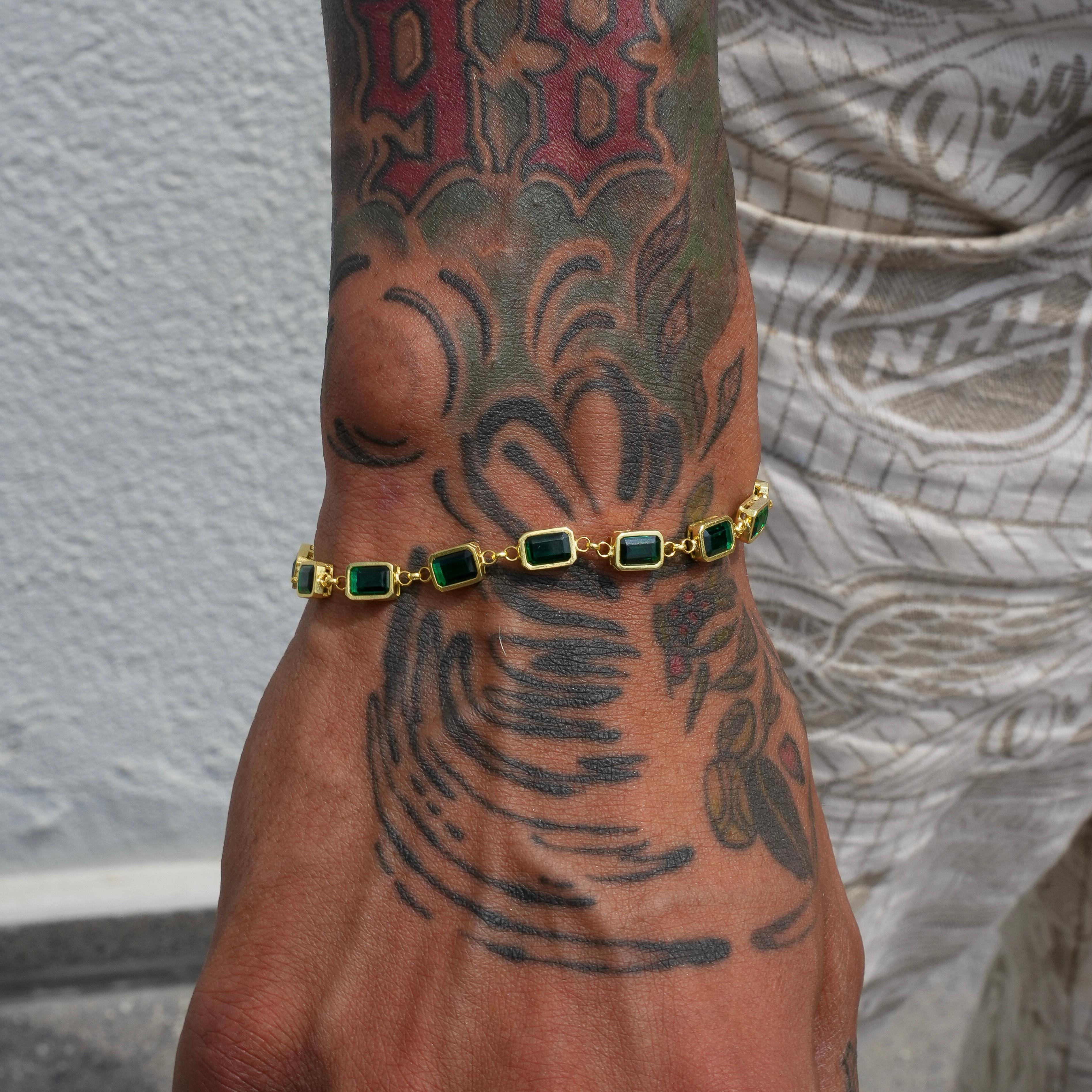 GREEN BAUGETTE BRACELET 925