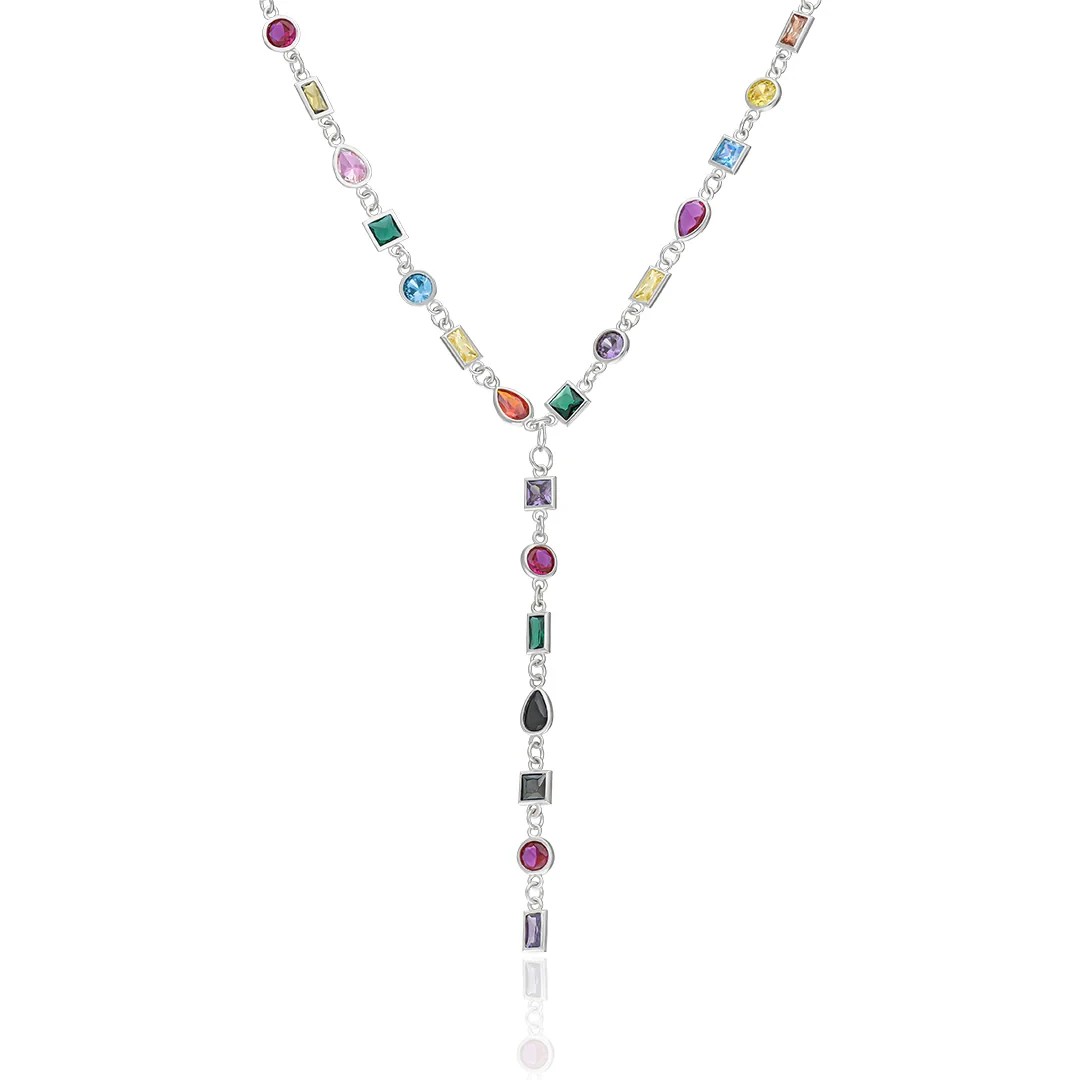 COLORFUL MIXED STONE Y NECKLACE 925
