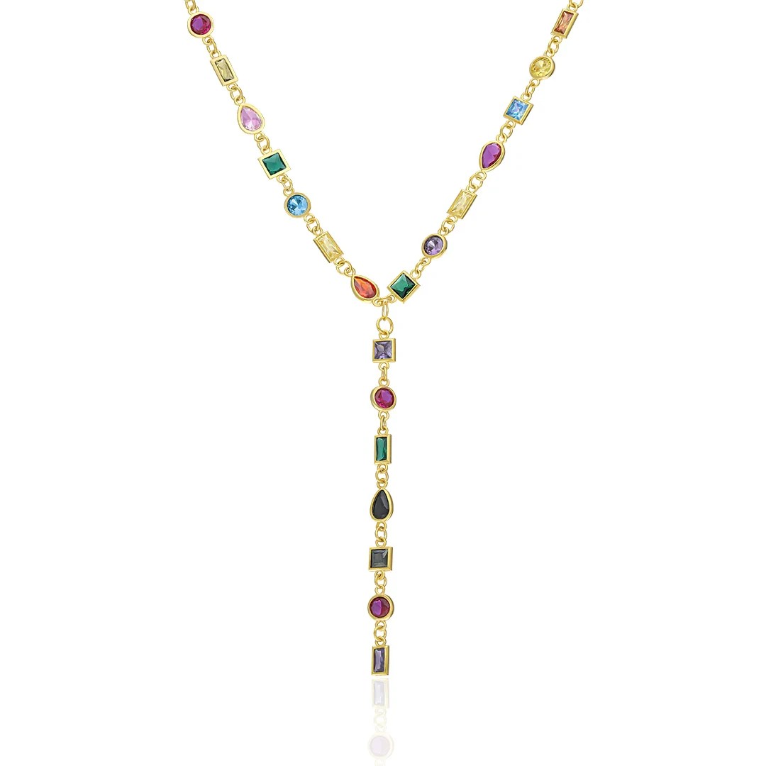 COLORFUL MIXED STONE Y NECKLACE 925