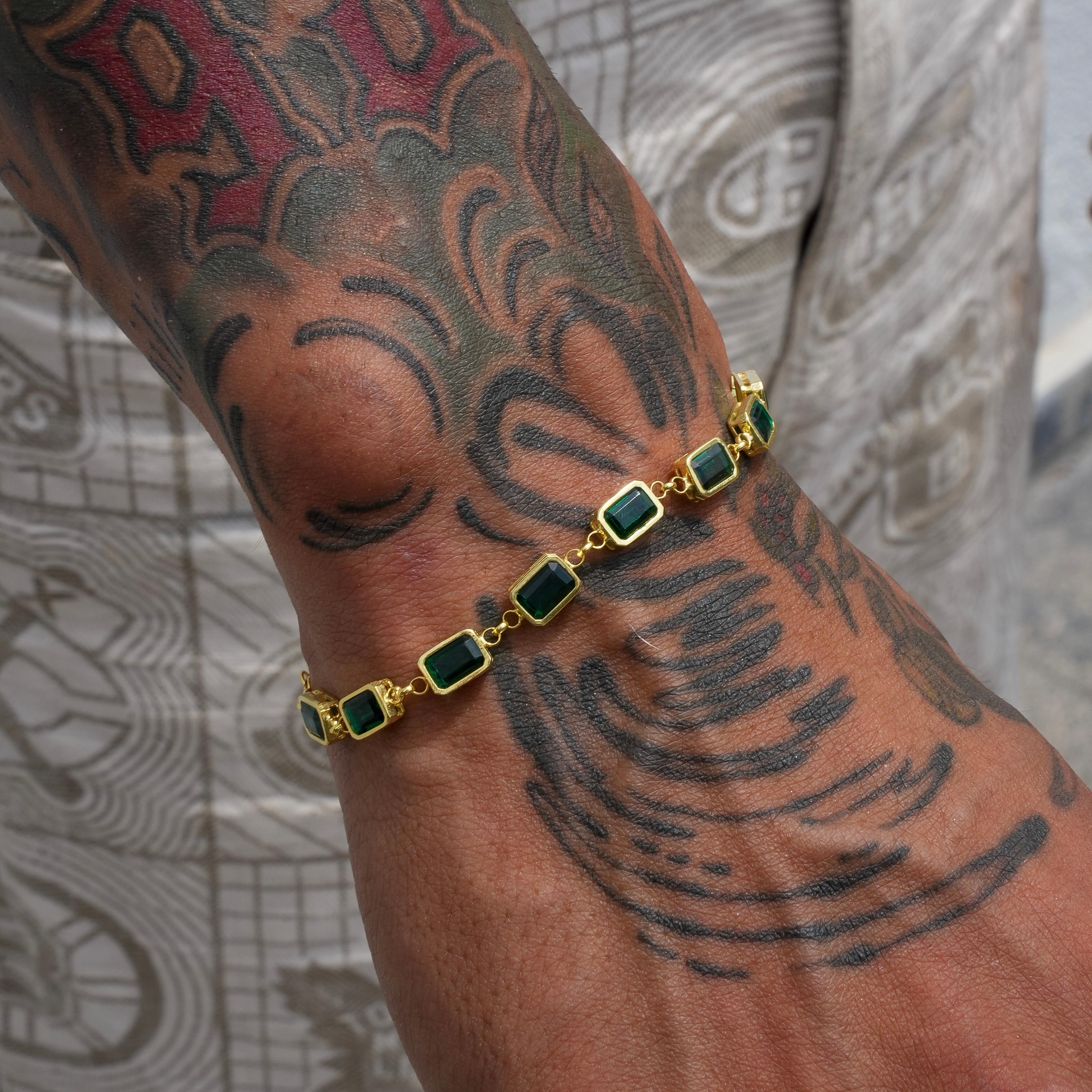 GREEN BAUGETTE BRACELET 925