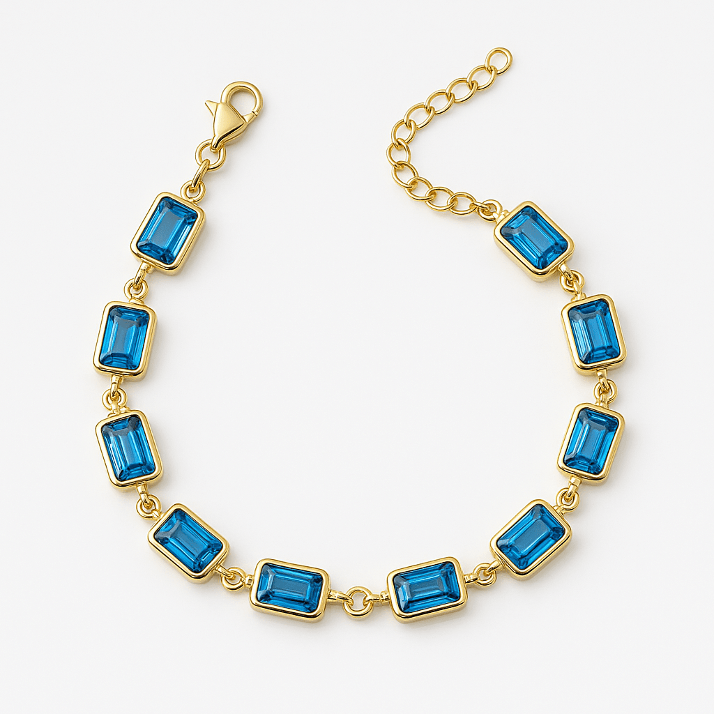 AQUA BLUE BAUGETTE BRACELET 925