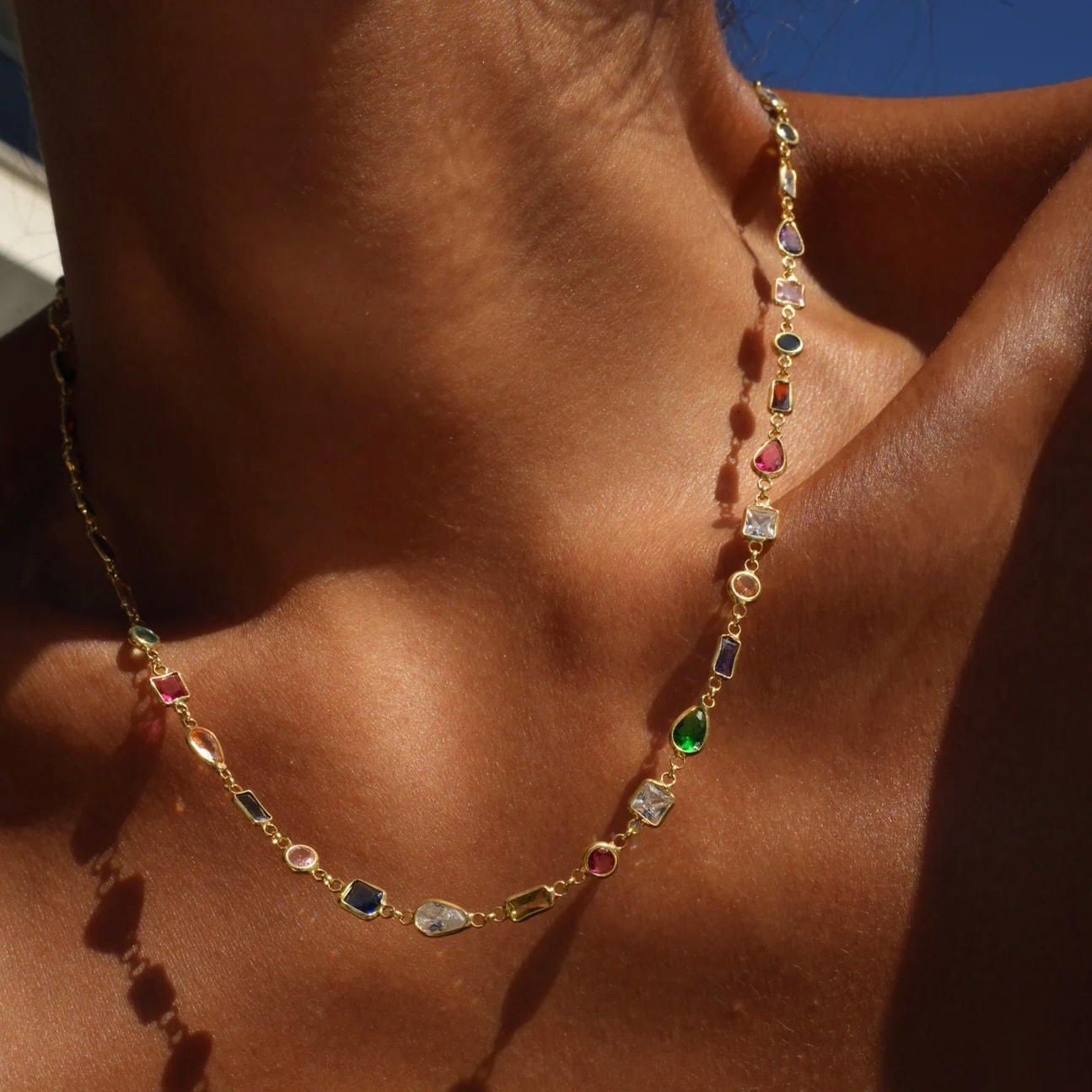 COLORFUL MIXED STONE NECKLACE 925