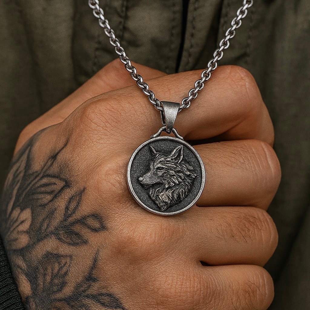 MEDALLION WOLF NECKLACE 925