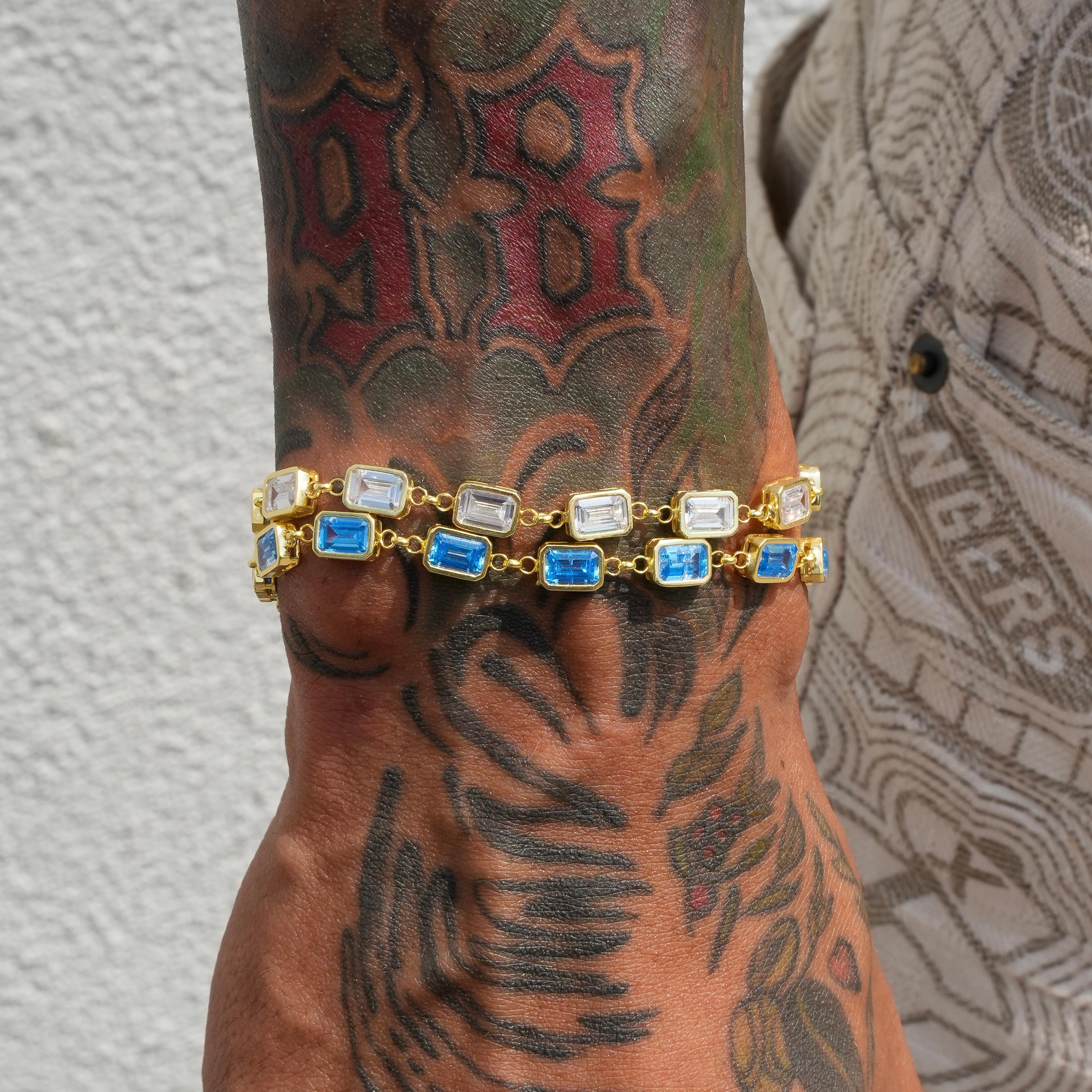 AQUA BLUE BAUGETTE BRACELET 925