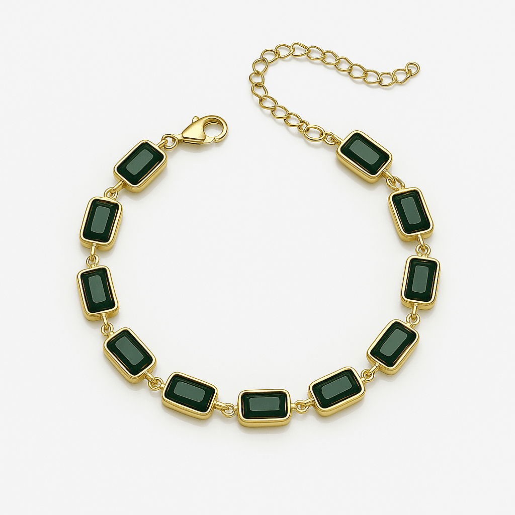 GREEN BAUGETTE BRACELET 925