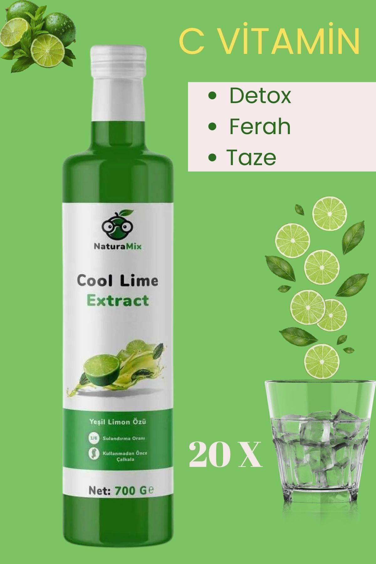 Cool Lime Özü 500 ml Misket Limon Ve Nane Ferahlığı 700 gr