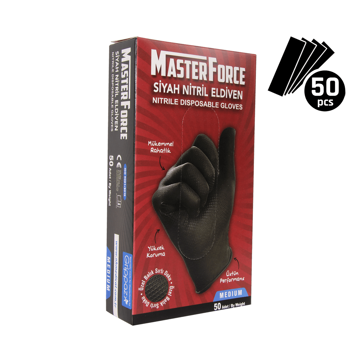 Master Force Balık Sırtı Nitril Eldiven (M Beden) 50'li Siyah
