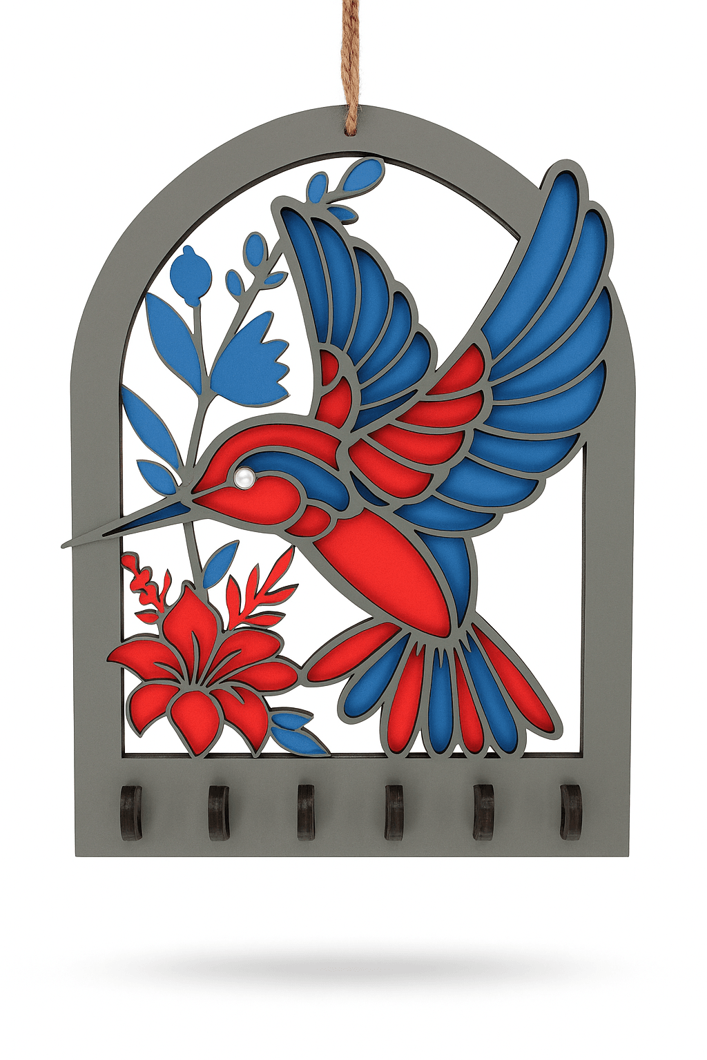 Dekoratif Ahşap Kuş Desenli Anahtarlık