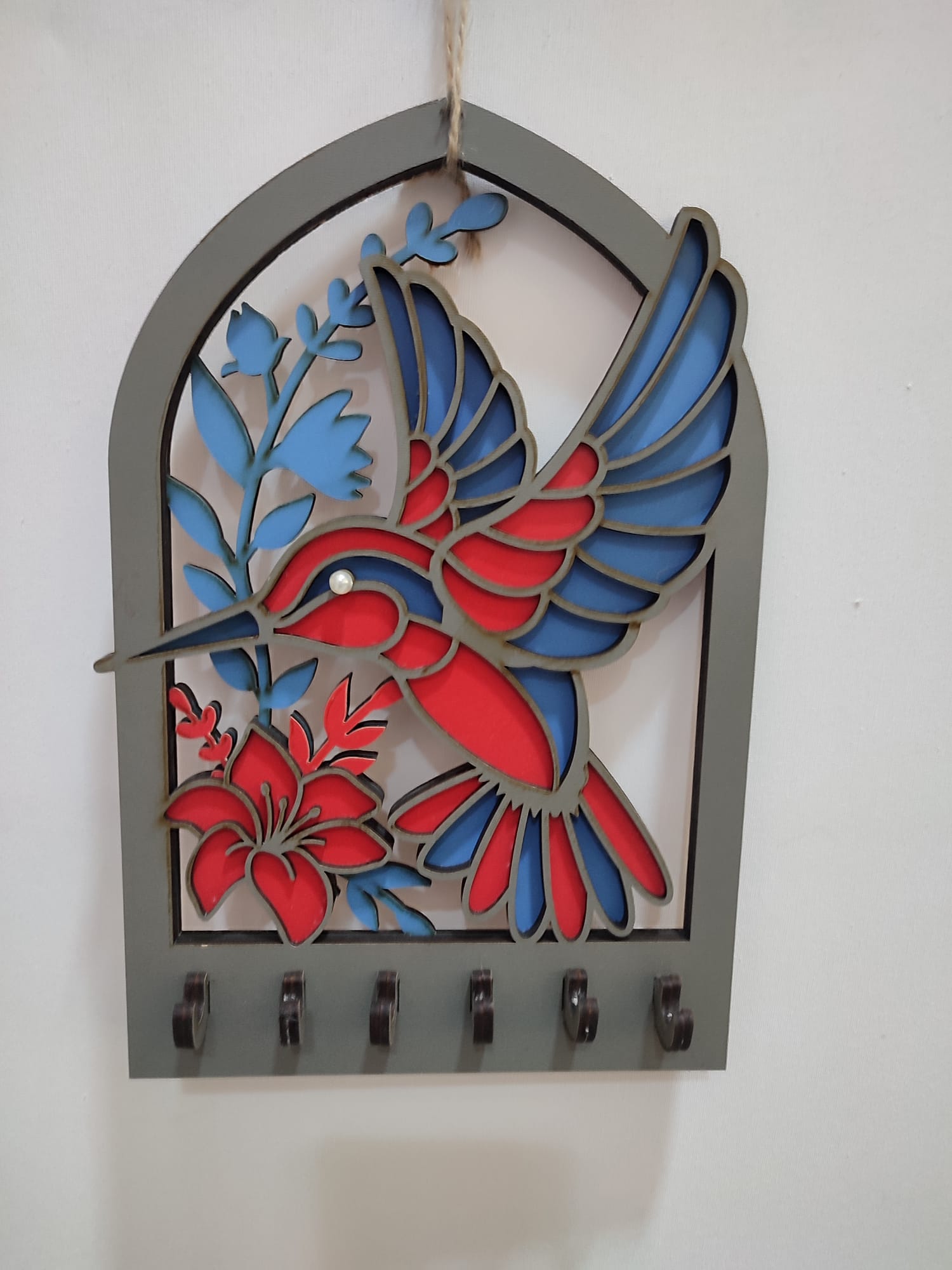 Dekoratif Ahşap Kuş Desenli Anahtarlık