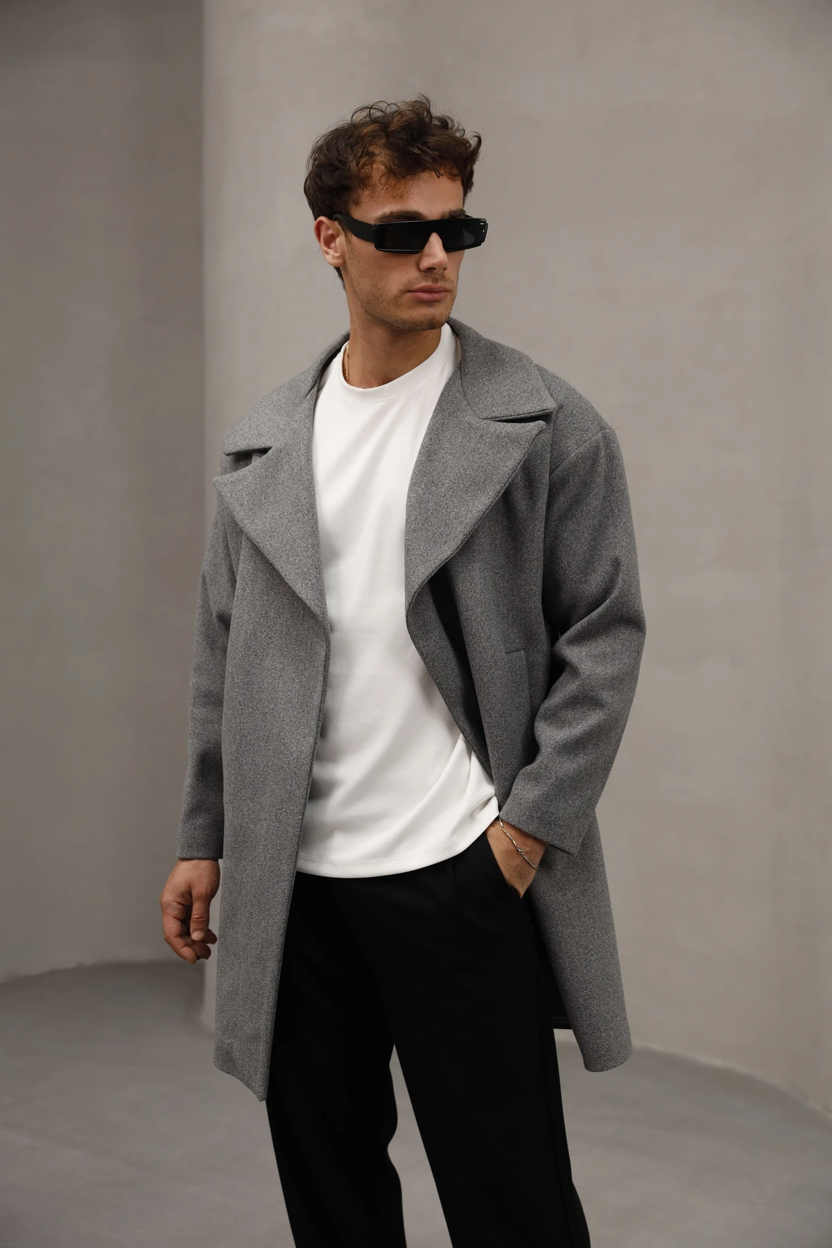 Yarım Oversize Rahat Kesim Uzun Erkek Kaşe Kaban Palto