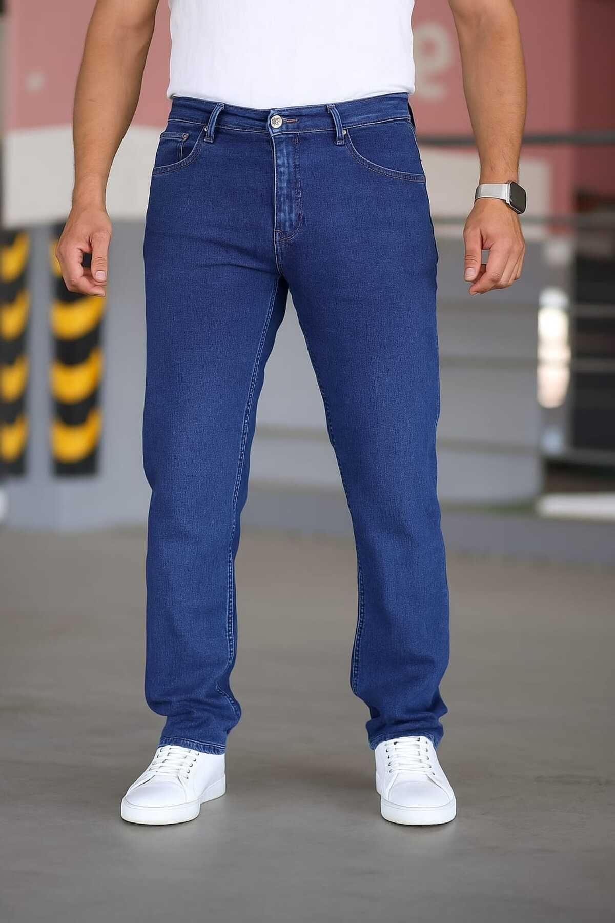 Erkek Regular Fit Rahat Kesim Esnek Likralı Denim Jeans Kot Pantolon - lacivert