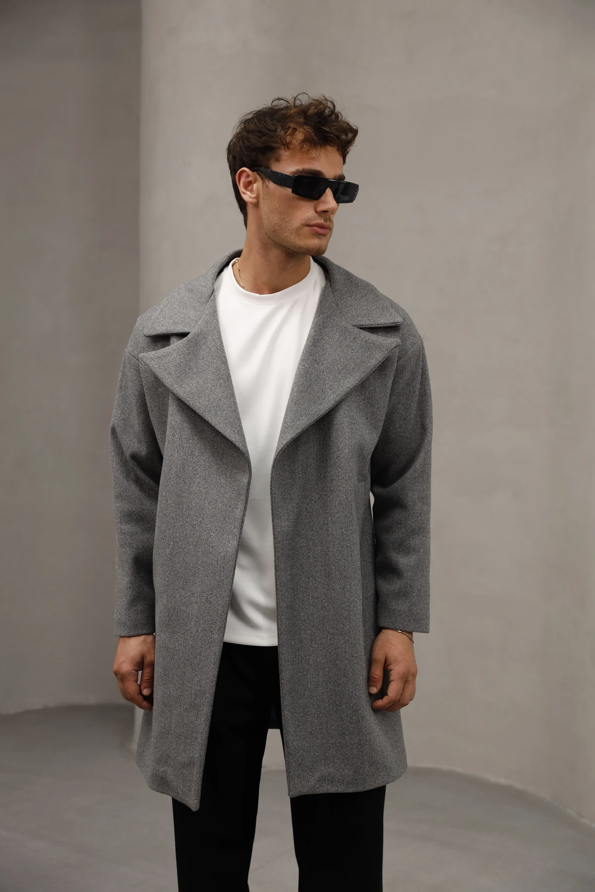 Yarım Oversize Rahat Kesim Uzun Erkek Kaşe Kaban Palto