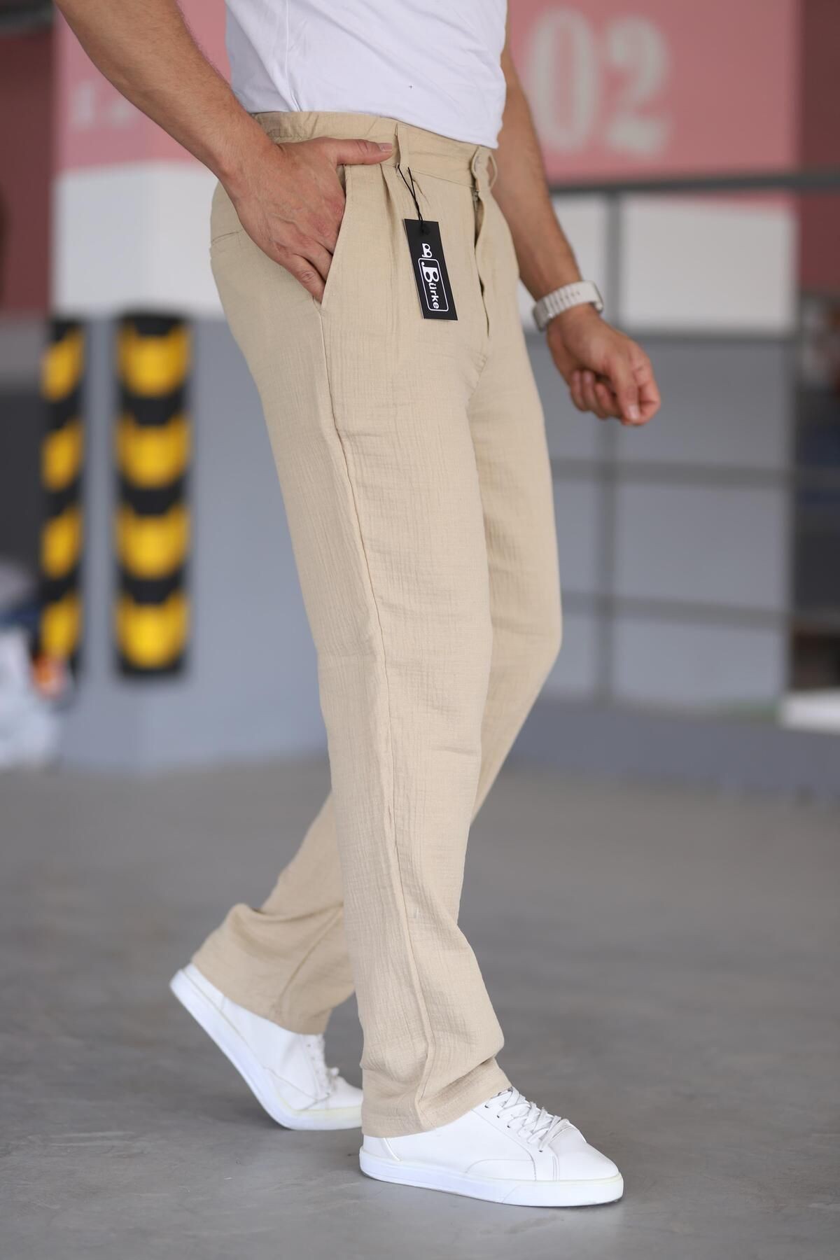 Çift Pileli Beli Lastikli Kaliteli Rahat Kesim Müslin Baggy Pantolon