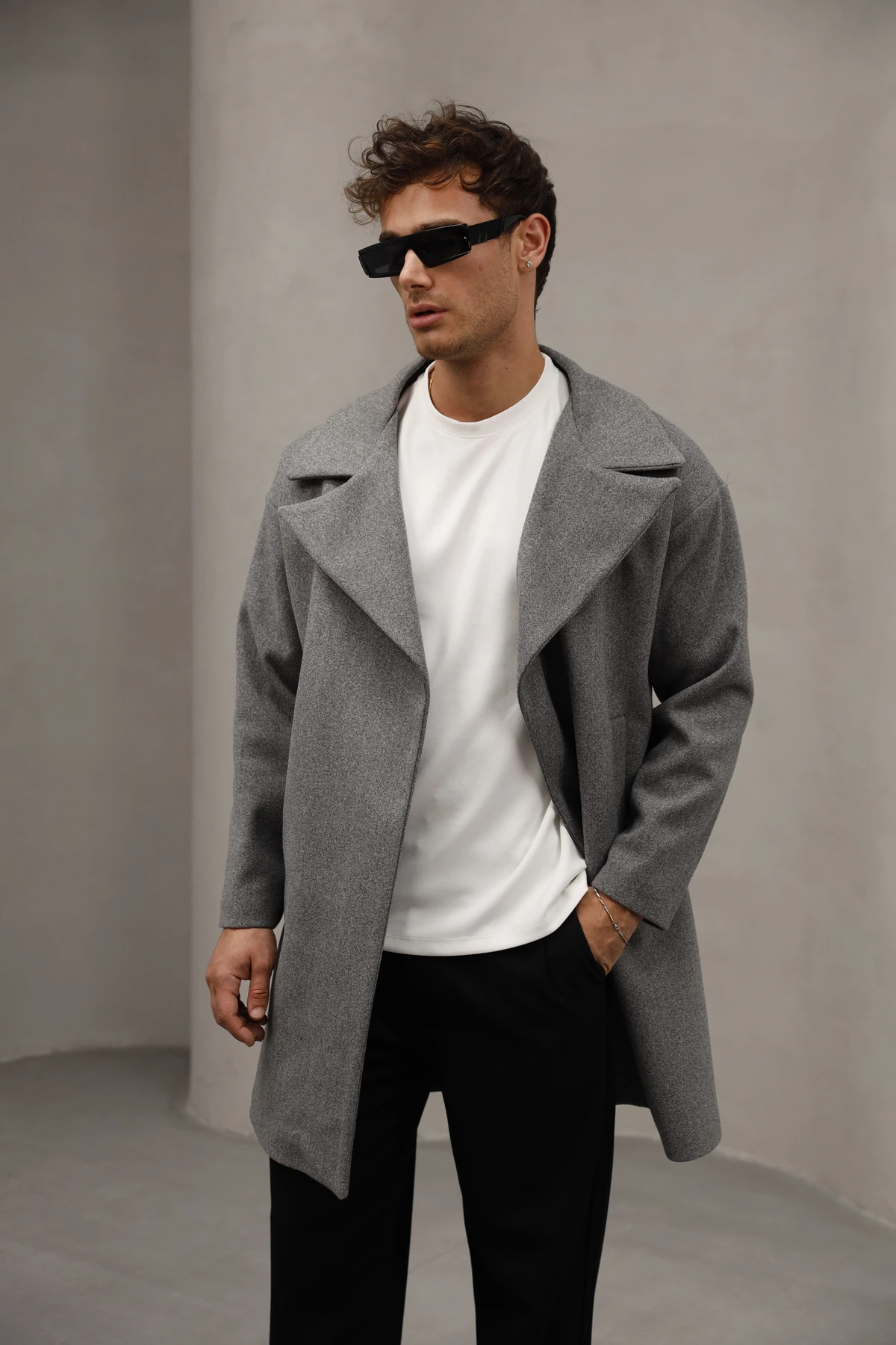 Yarım Oversize Rahat Kesim Uzun Erkek Kaşe Kaban Palto