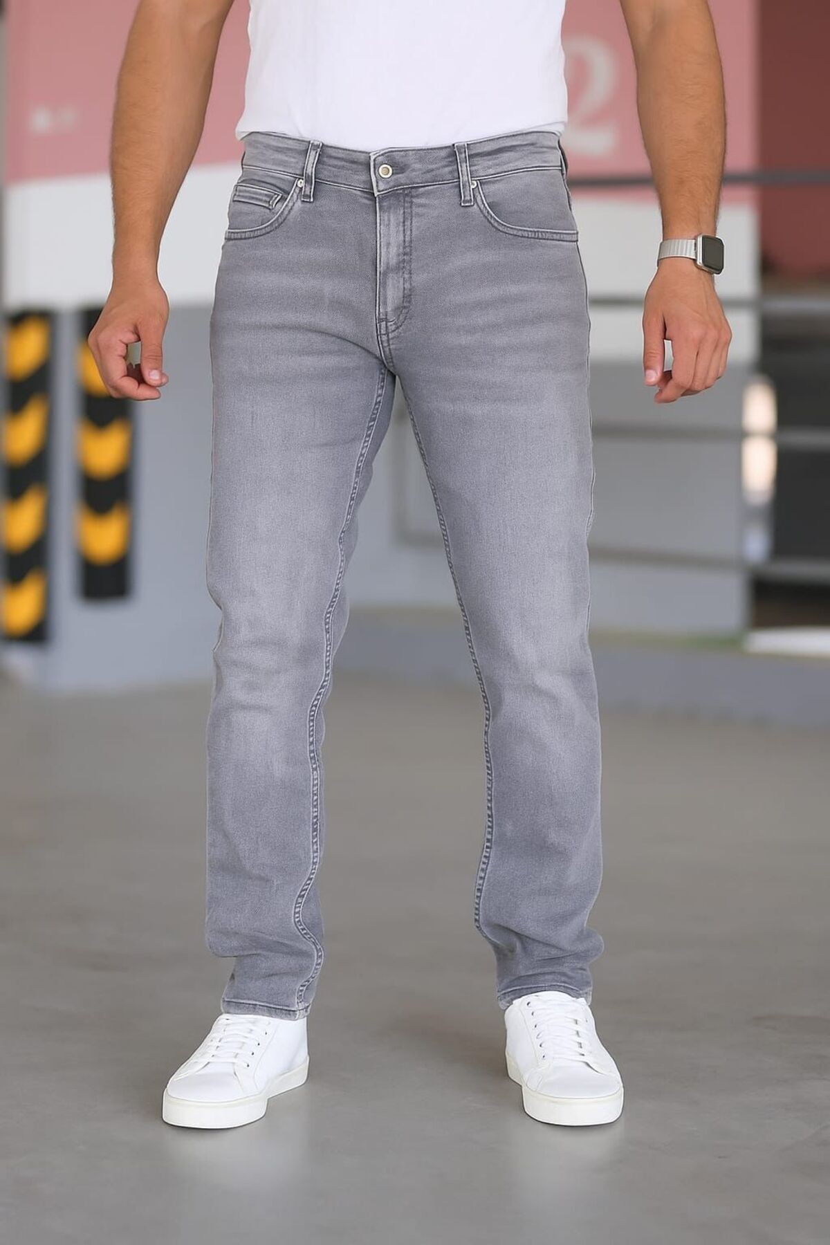 Erkek Regular Fit Rahat Kesim Esnek Likralı Denim Jeans Kot Pantolon - gümüş