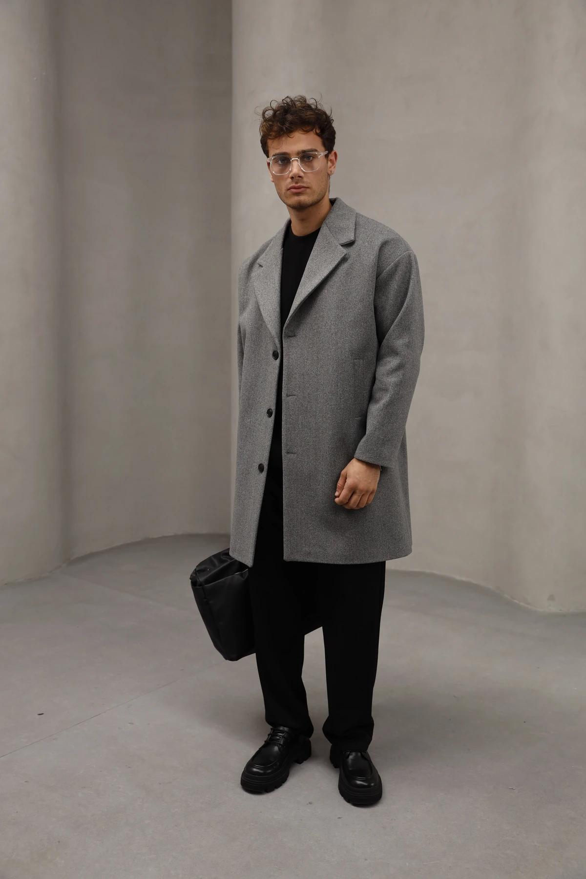 Düğme Kapamalı Yarım Oversize Rahat Kesim Uzun Erkek Kaşe Kaban Palto