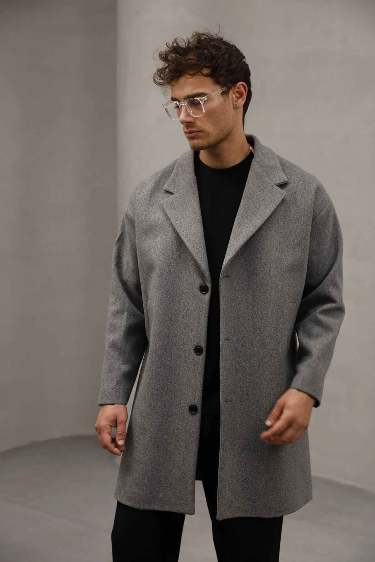 Düğme Kapamalı Yarım Oversize Rahat Kesim Uzun Erkek Kaşe Kaban Palto