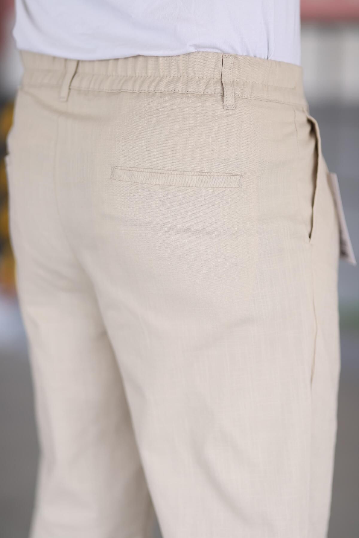 Çift Pileli Beli Lastikli Kaliteli Rahat Kesim Keten Baggy Pantolon