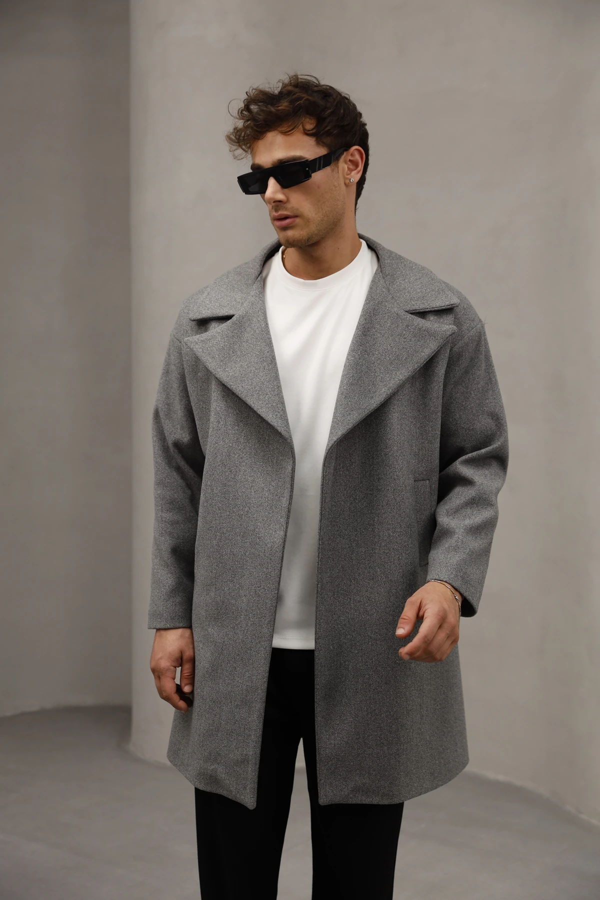 Yarım Oversize Rahat Kesim Uzun Erkek Kaşe Kaban Palto