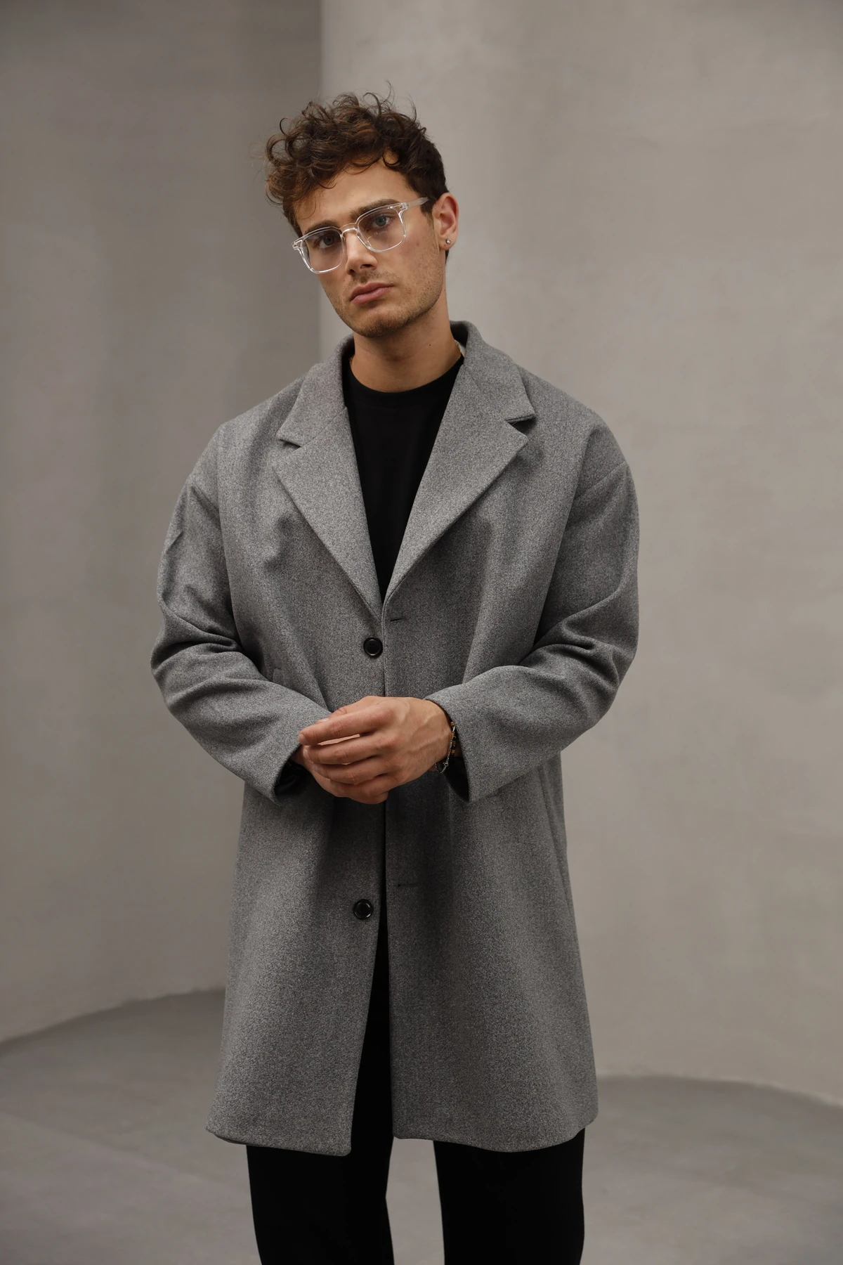 Düğme Kapamalı Yarım Oversize Rahat Kesim Uzun Erkek Kaşe Kaban Palto