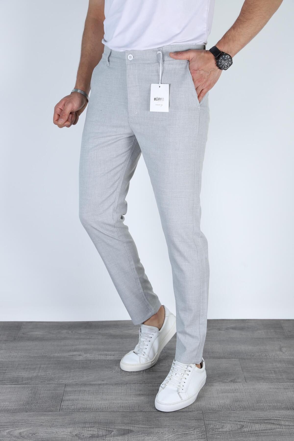 Erkek italyan Kesim Slim Fit Kumaş Pantolon - gri