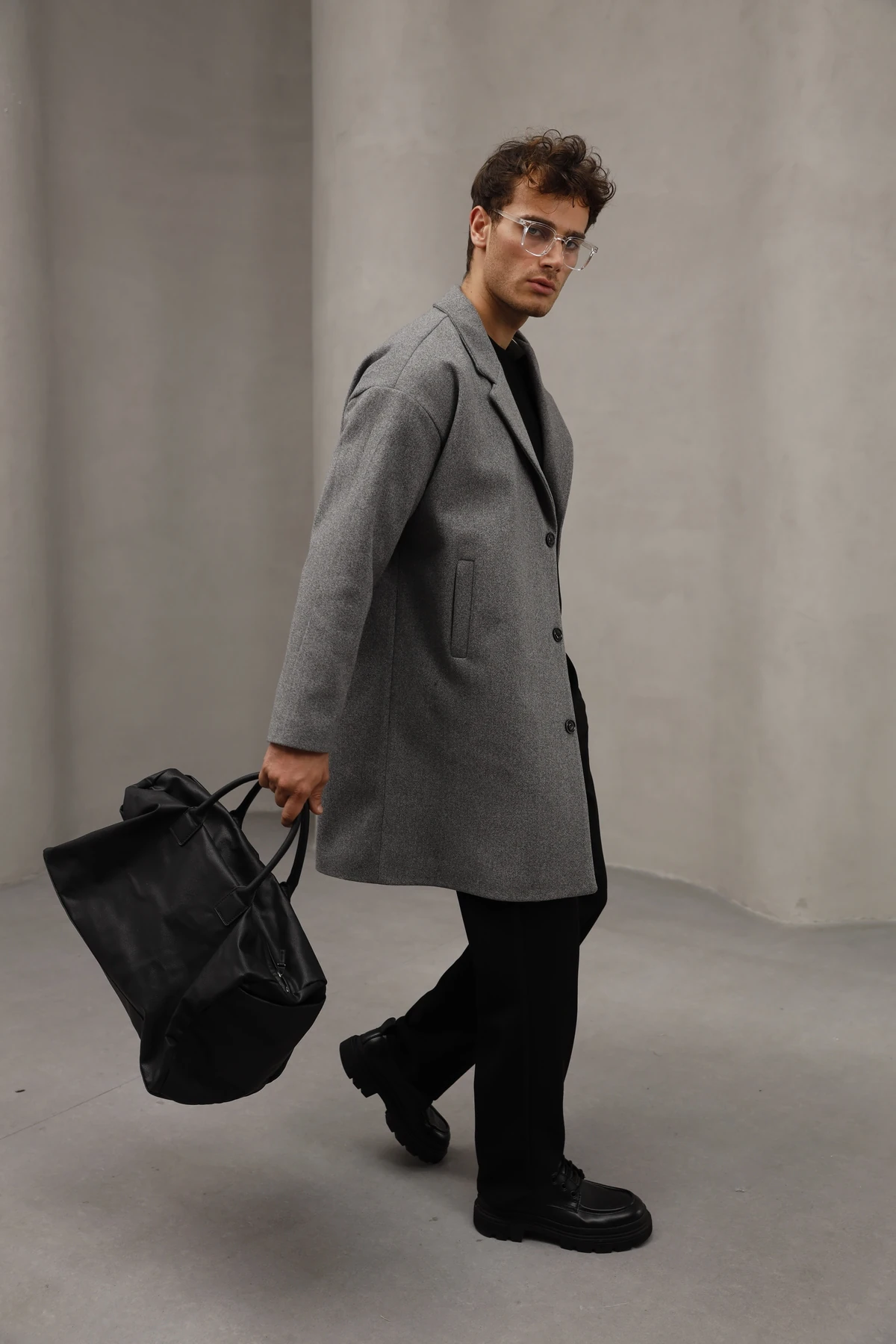 Düğme Kapamalı Yarım Oversize Rahat Kesim Uzun Erkek Kaşe Kaban Palto