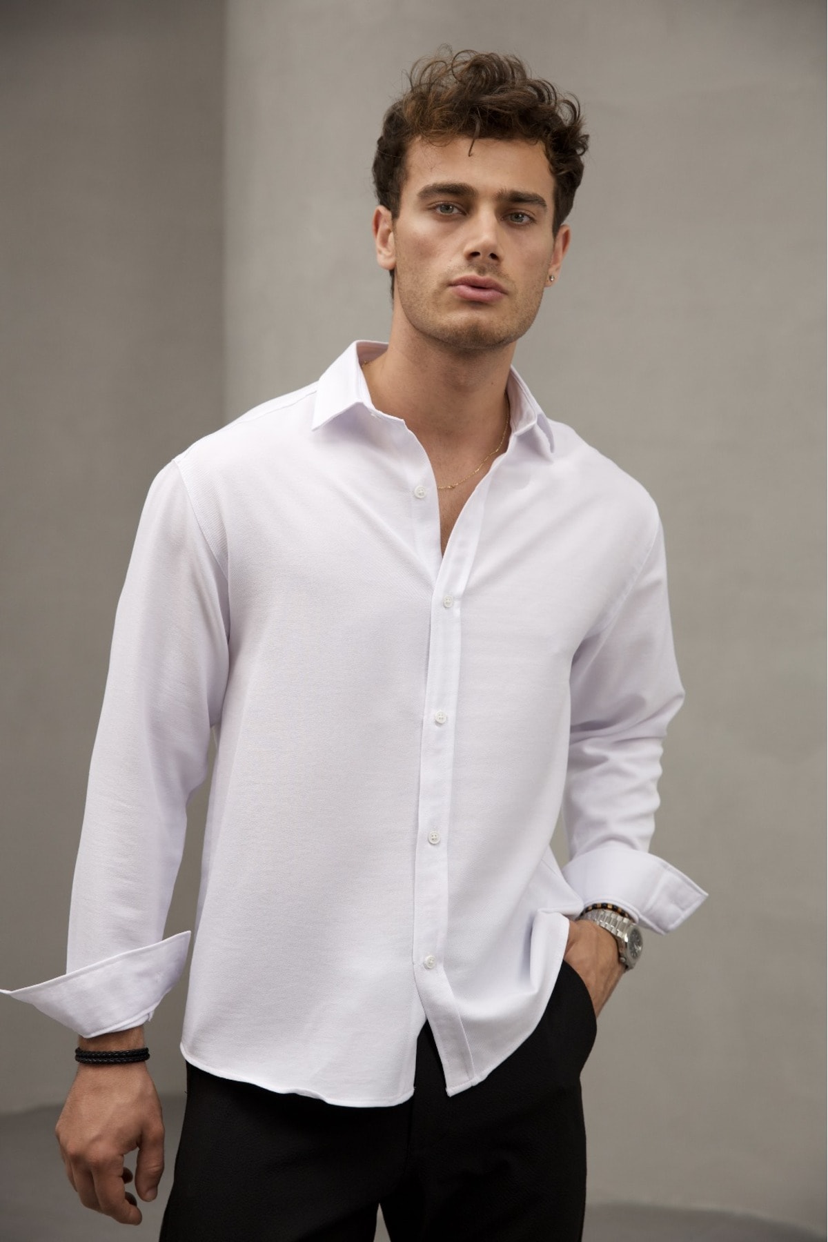 Yazlık Keten Dokulu Yarım Oversize Gömlek
